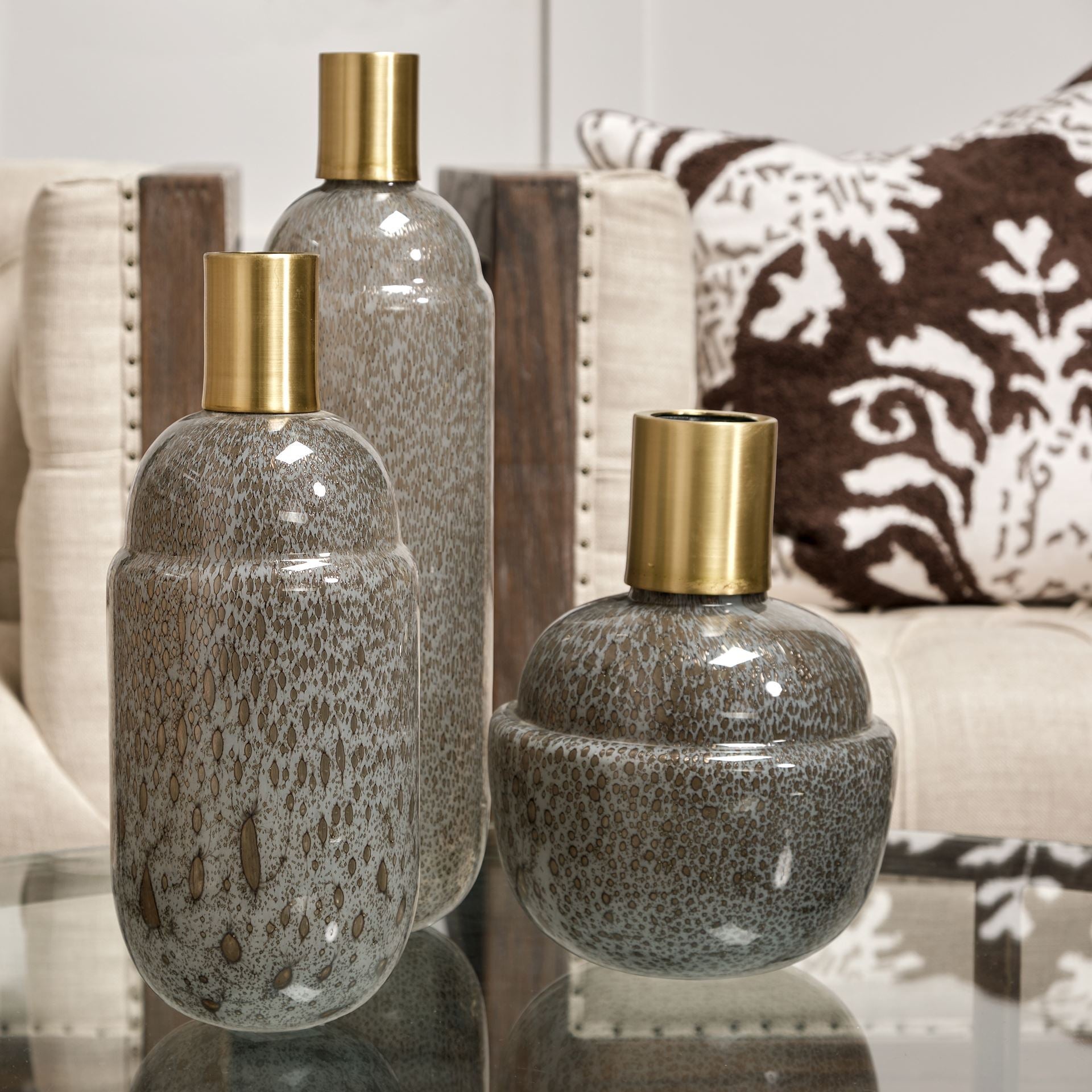 Toba II Tall Brown/Gold Spotted Gourd Style Vase