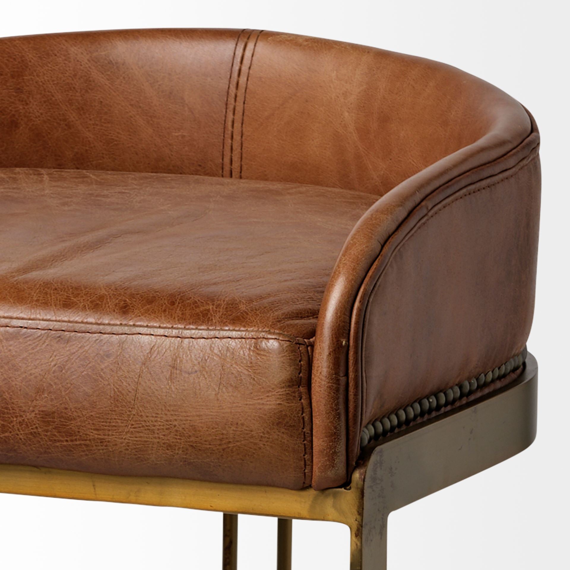 Hollyfield II Brown Leather Seat Gold Metal Base Stool - Central Designs