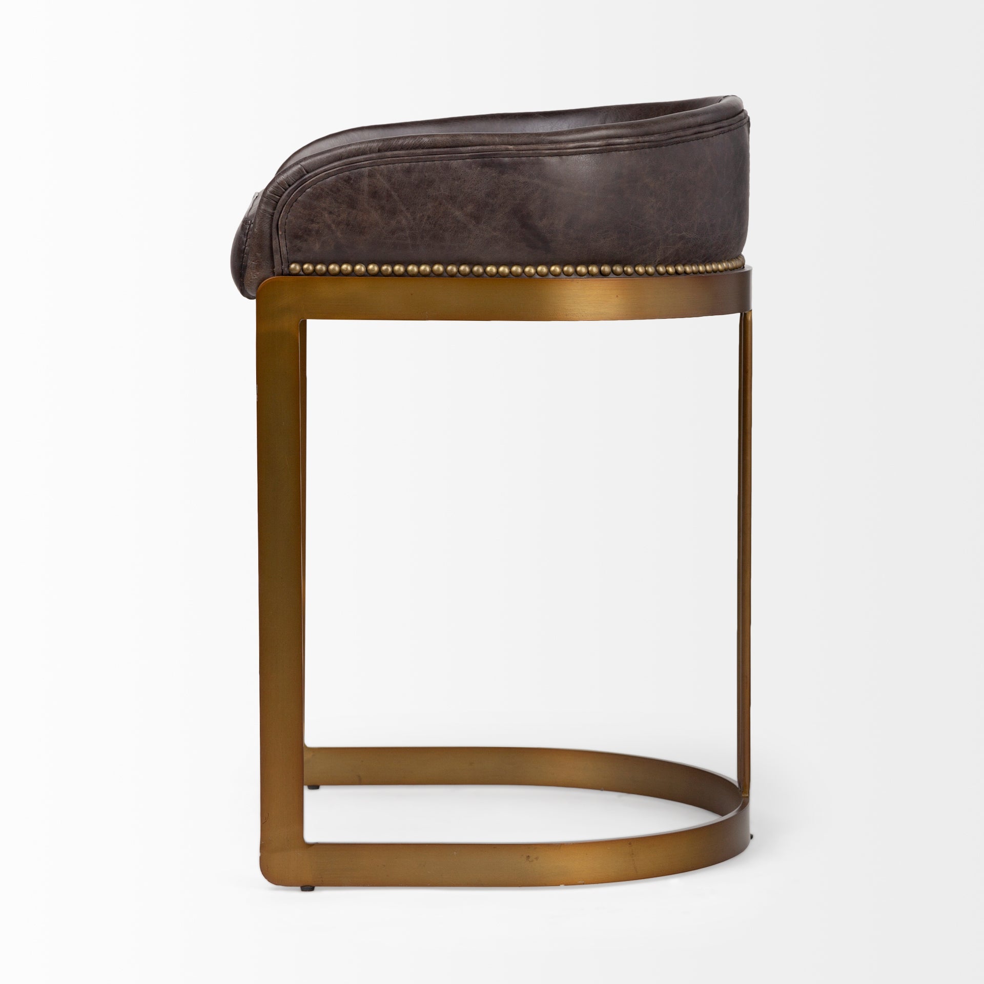 Hollyfield II Black Leather Seat Gold Metal Base Stool