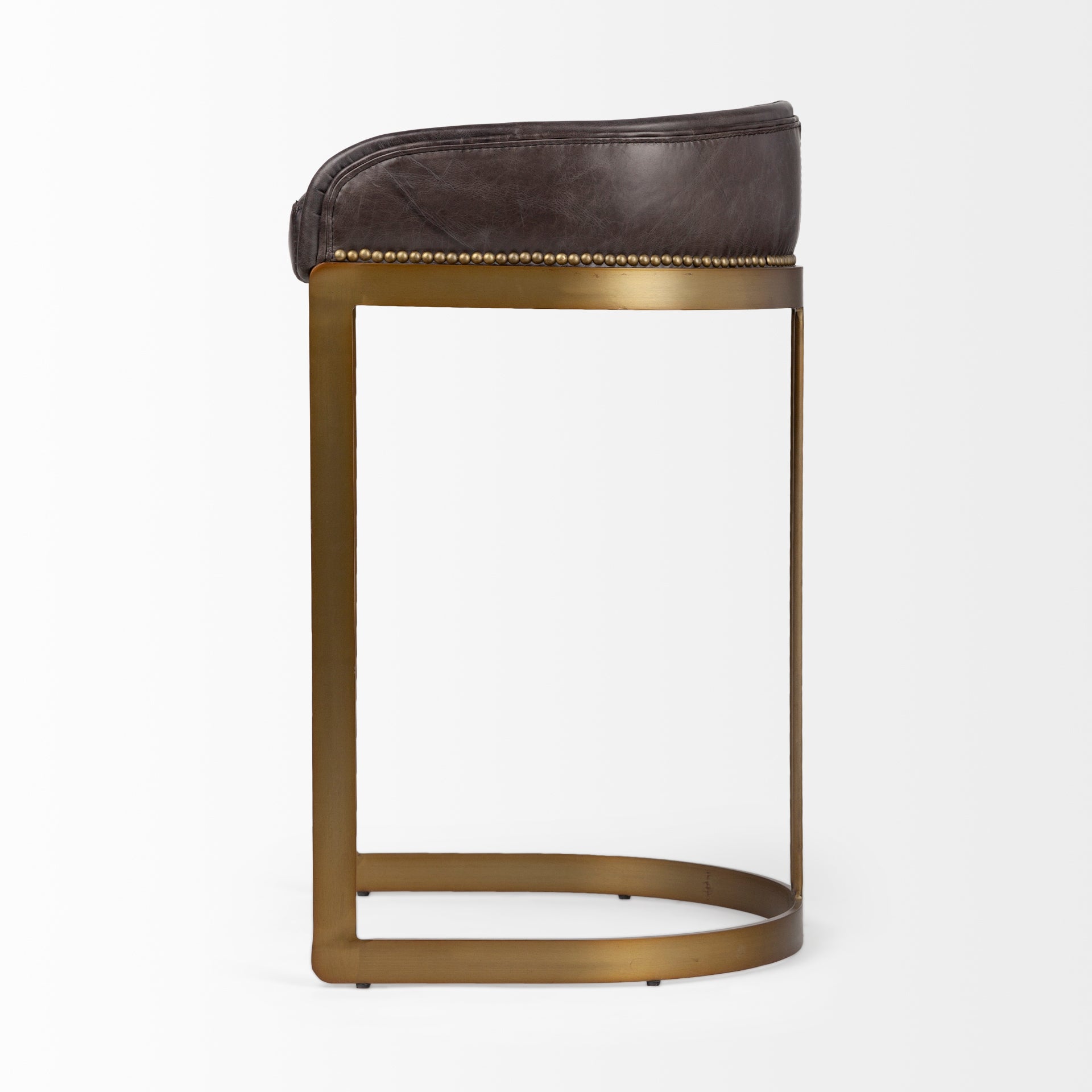 Hollyfield II Black Leather Seat Gold Metal Base Stool