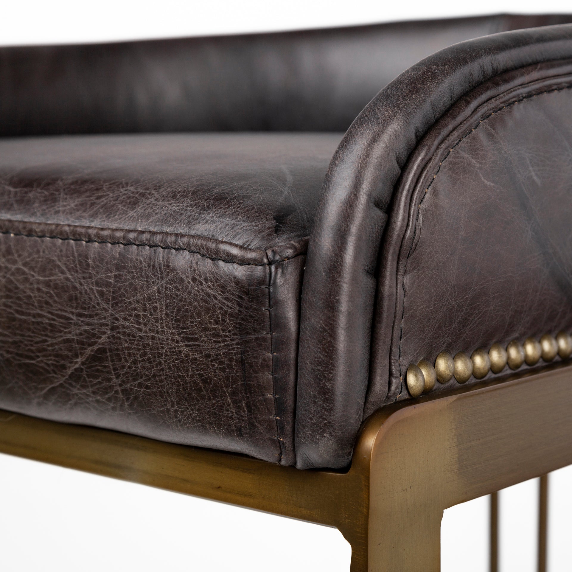 Hollyfield II Black Leather Seat Gold Metal Base Bar Stool