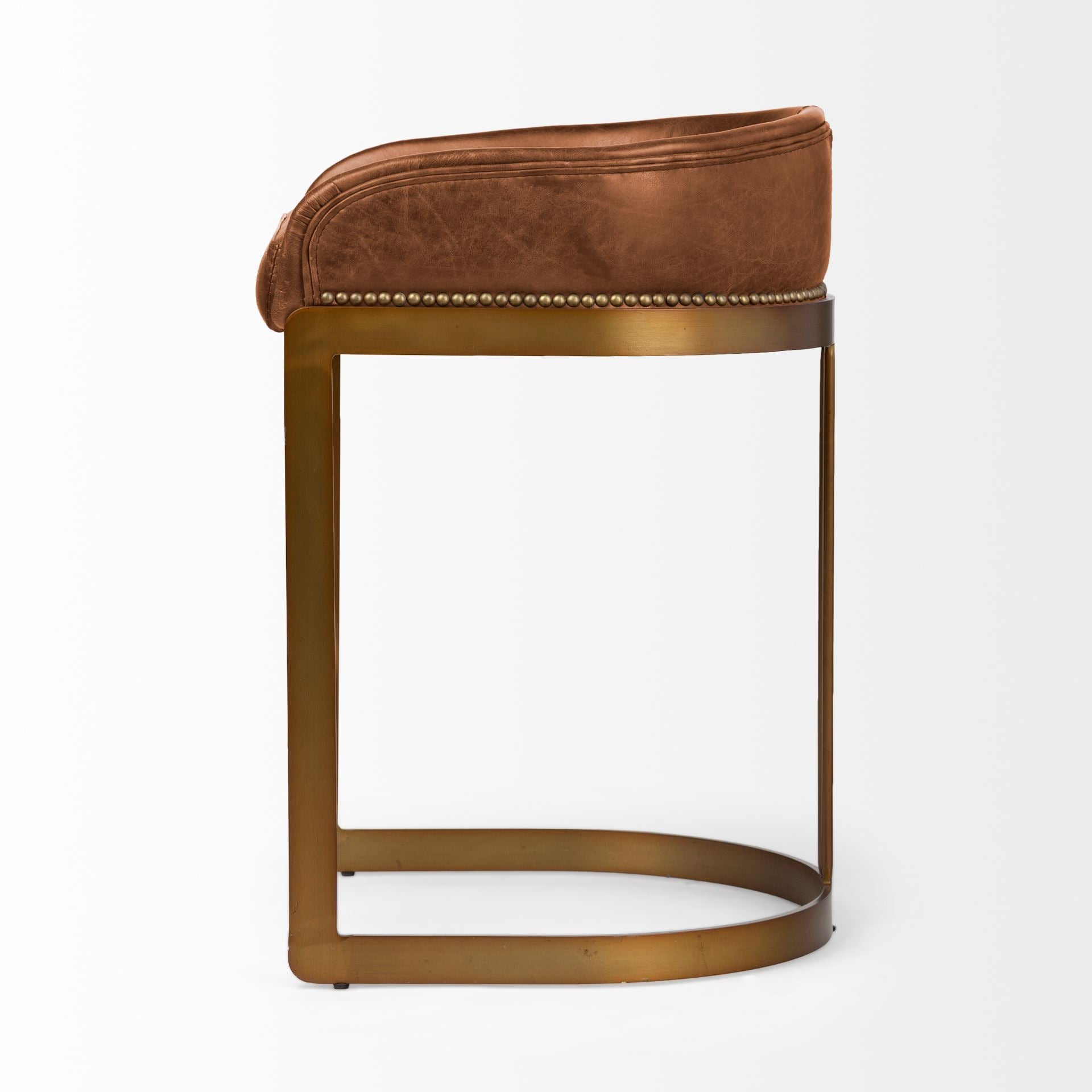 Hollyfield II Brown Leather Seat Gold Metal Base Stool - Central Designs