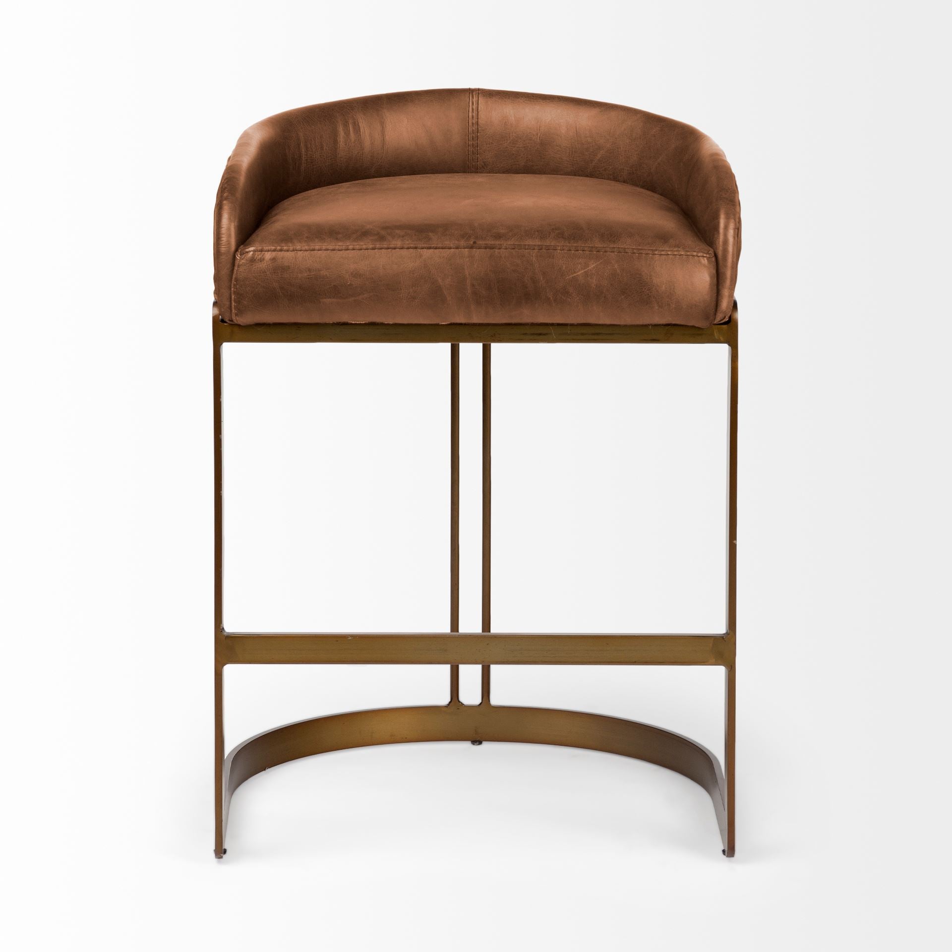 Hollyfield II Brown Leather Seat Gold Metal Base Stool - Central Designs