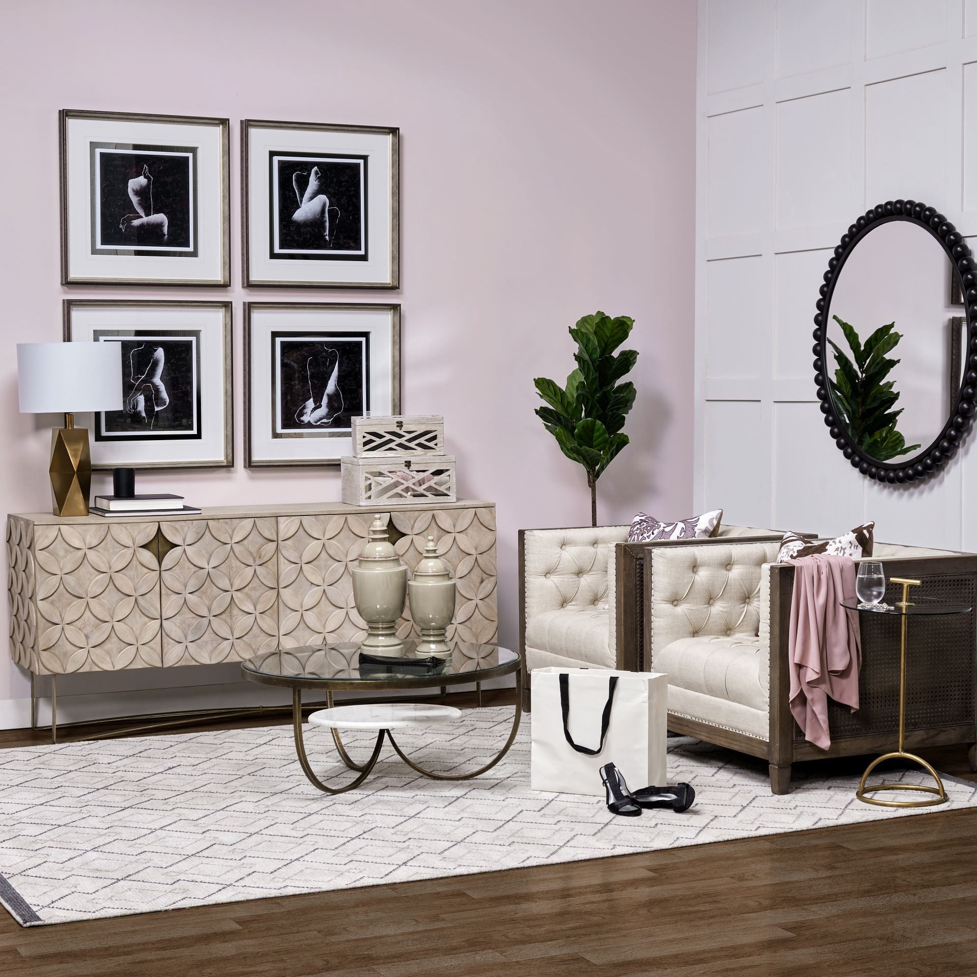 Excelsior I (72x18.3) Solid Wood Gold Metal Base 4 Cabinet Door SideBoard - Central Designs