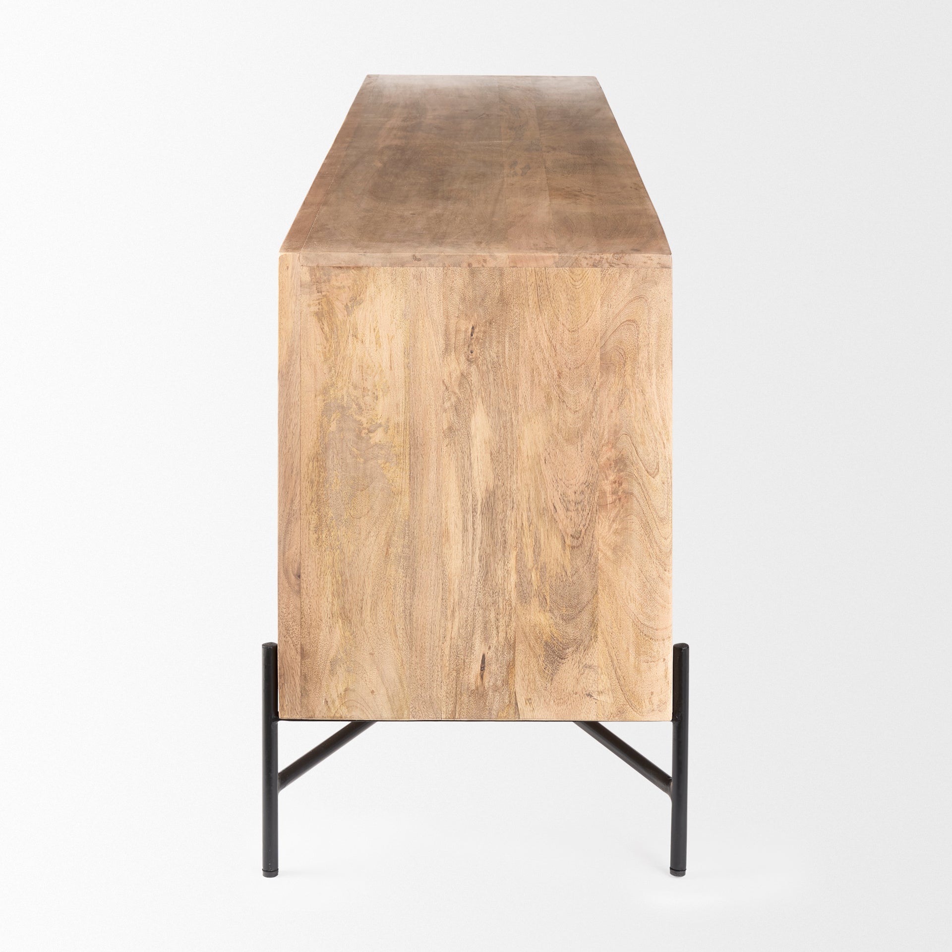Cairo 78x19 Brown Solid Wood Black Metal Base 4 Door Cabinet Sideboard - Central Designs