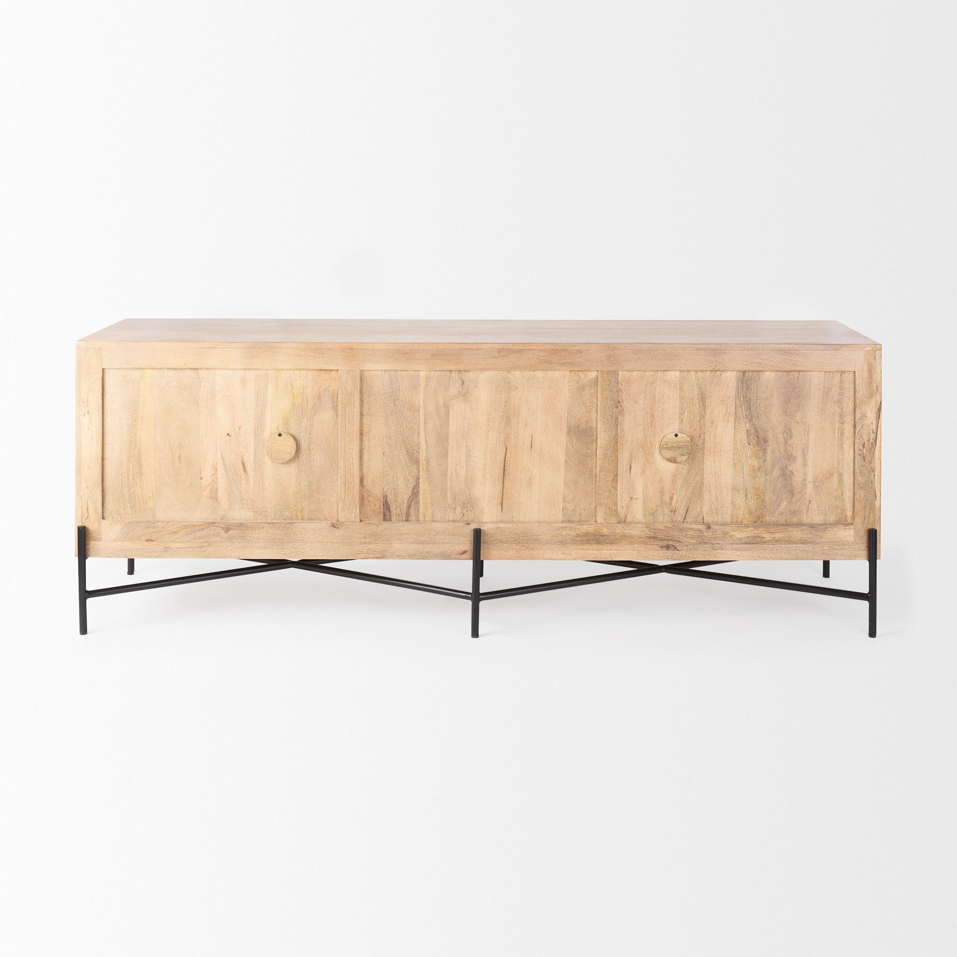 Cairo 78x19 Brown Solid Wood Black Metal Base 4 Door Cabinet Sideboard - Central Designs