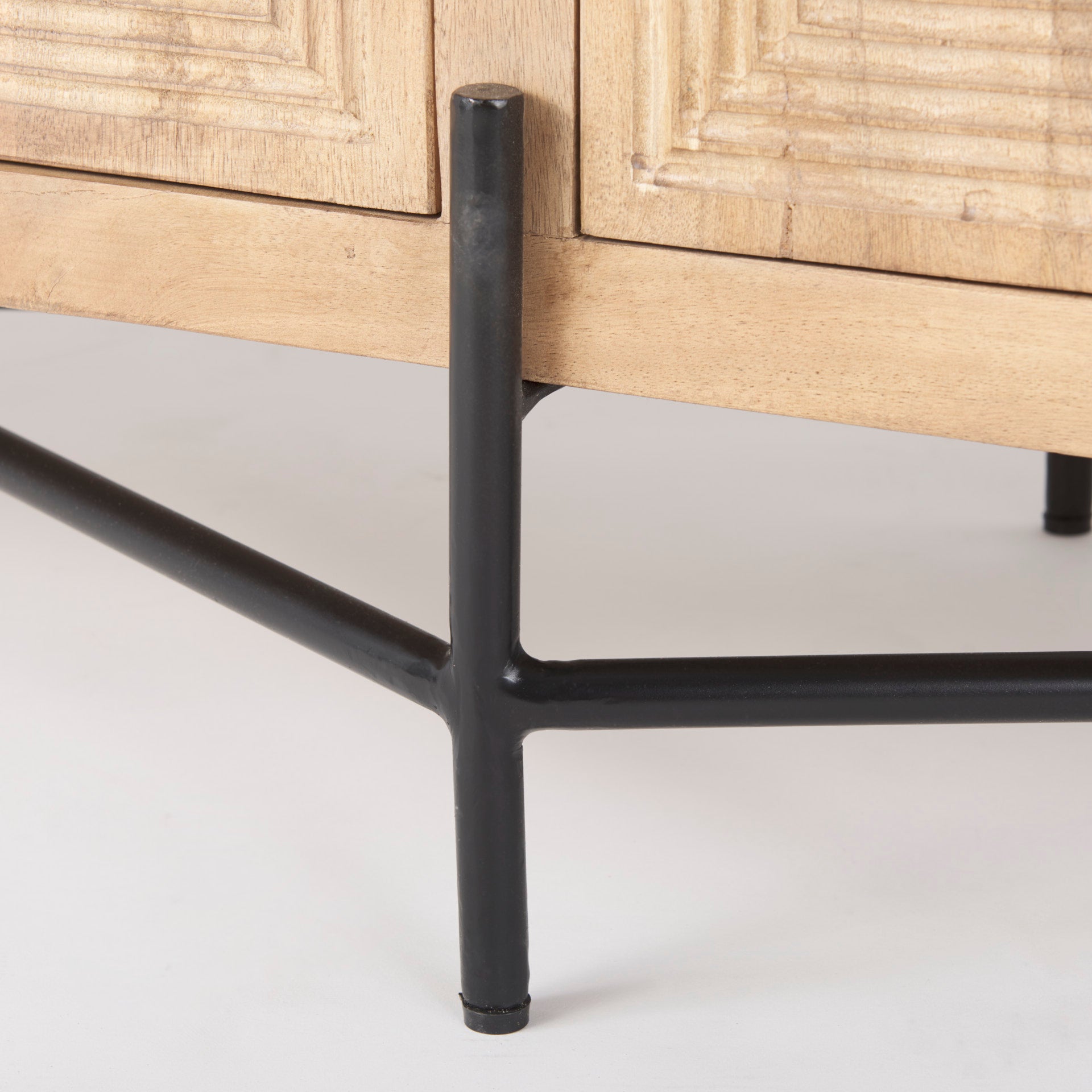 Cairo 78x19 Brown Solid Wood Black Metal Base 4 Door Cabinet Sideboard - Central Designs