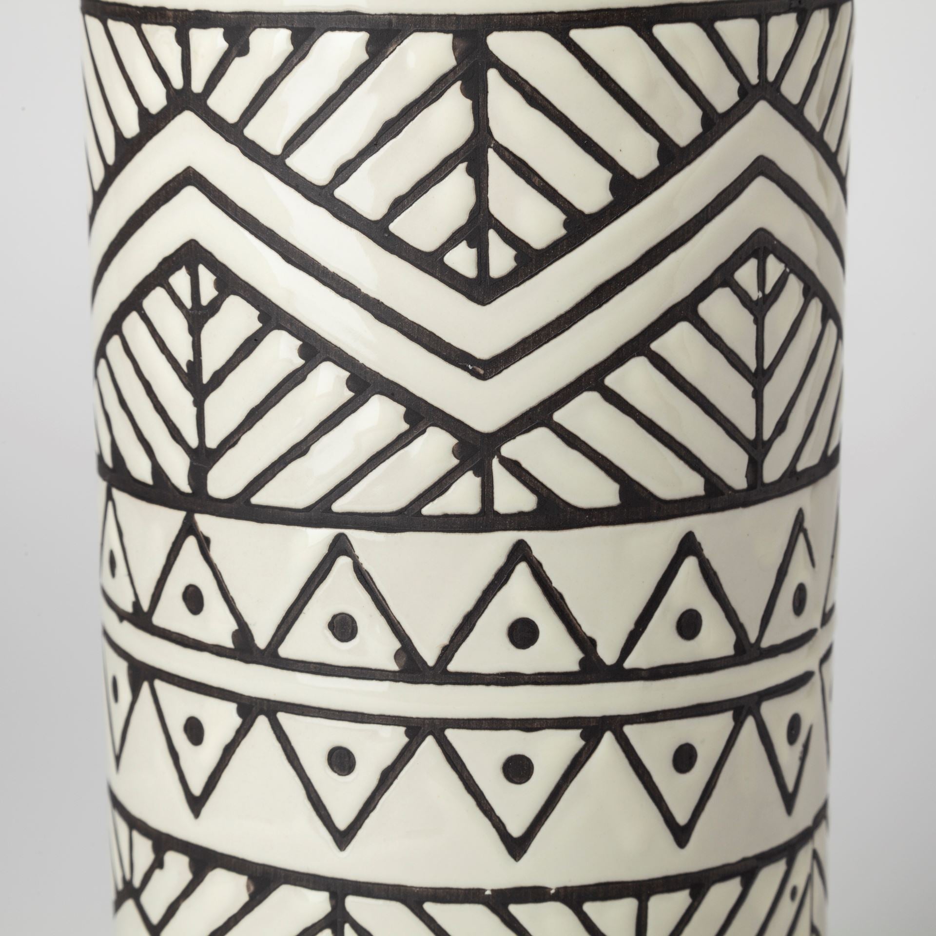 Uhura I Small Cream Black Patterned Cylindrical Vase