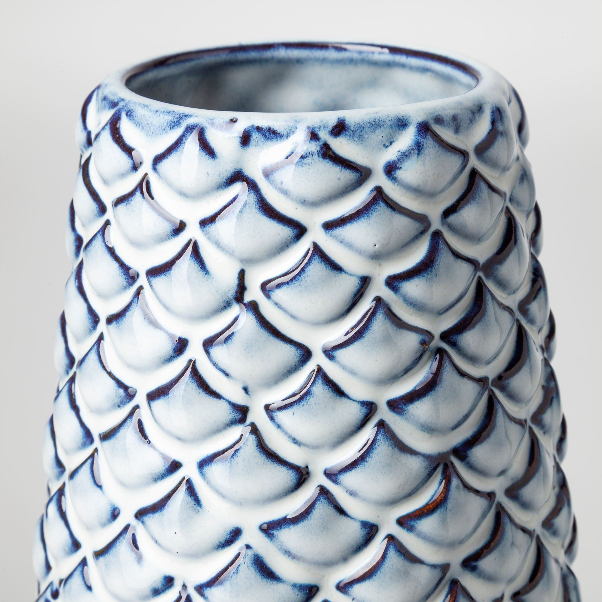 Troi II Large Blue White Fishscale Pattern Ceramic Vase