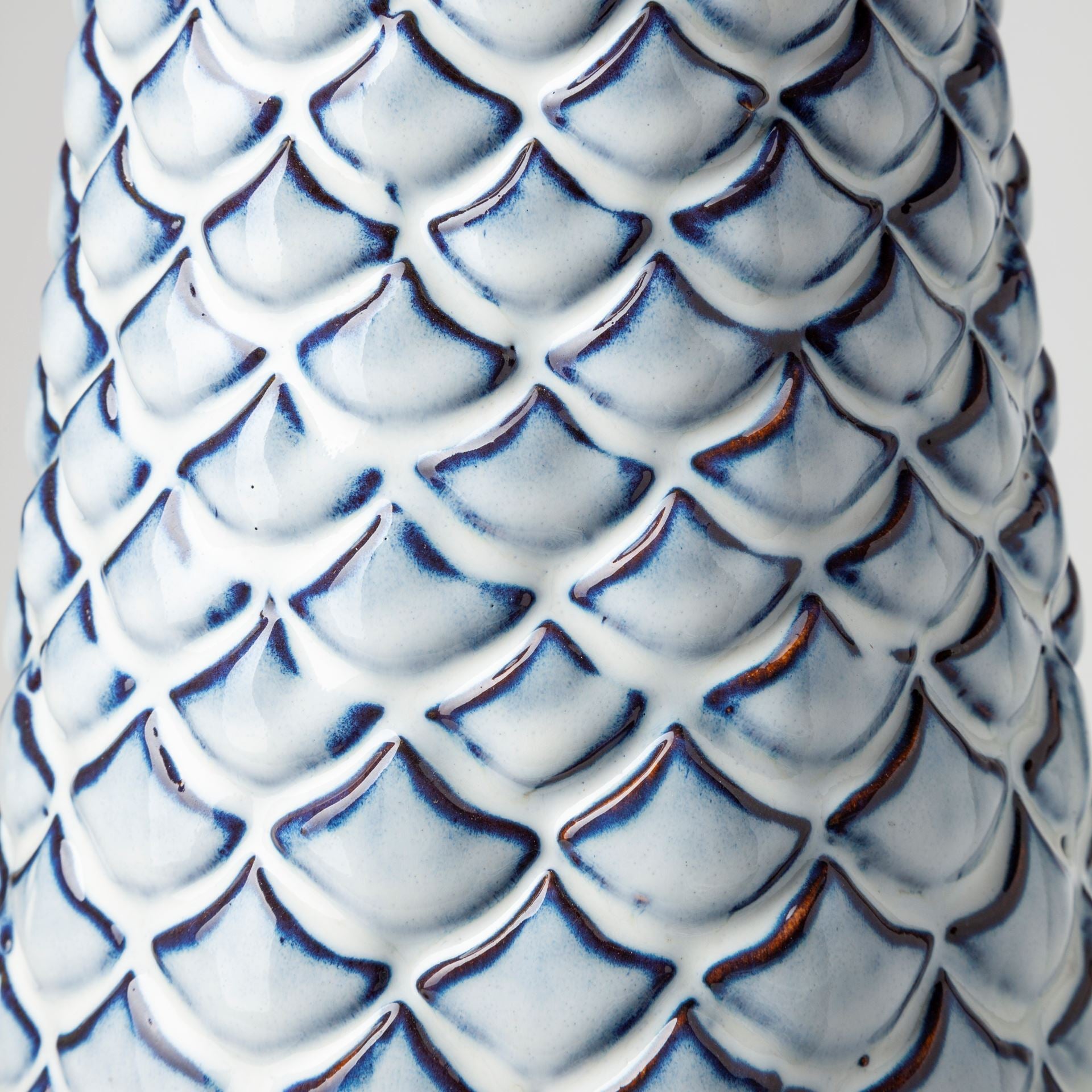 Troi II Large Blue White Fishscale Pattern Ceramic Vase