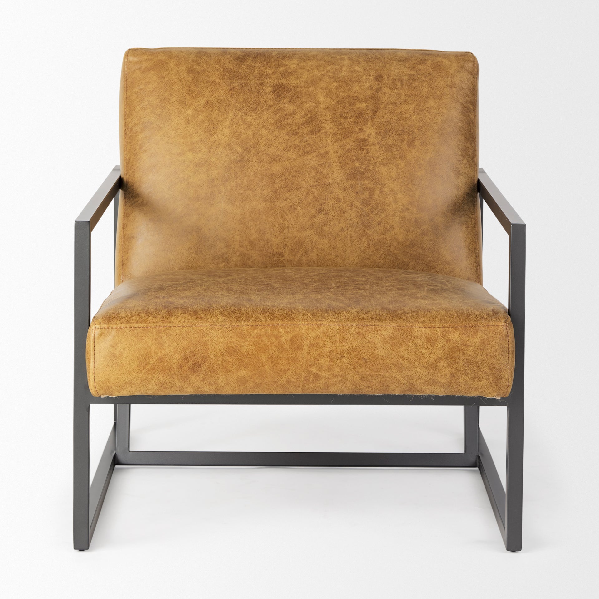 Armelle II Brown Leather Seat w/Gray Metal Frame Accent Chair