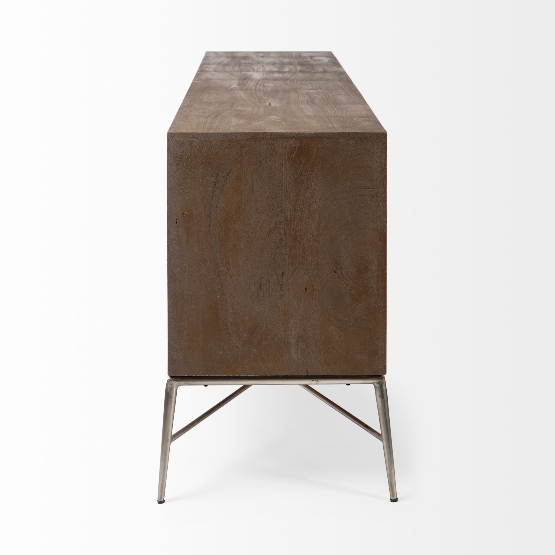 Swordfish 72L x 19W x 30.25H Two - Tone Brown Wood Cabinet Silver Metal Base 4 Cabinet Door Sideboard - Central Designs