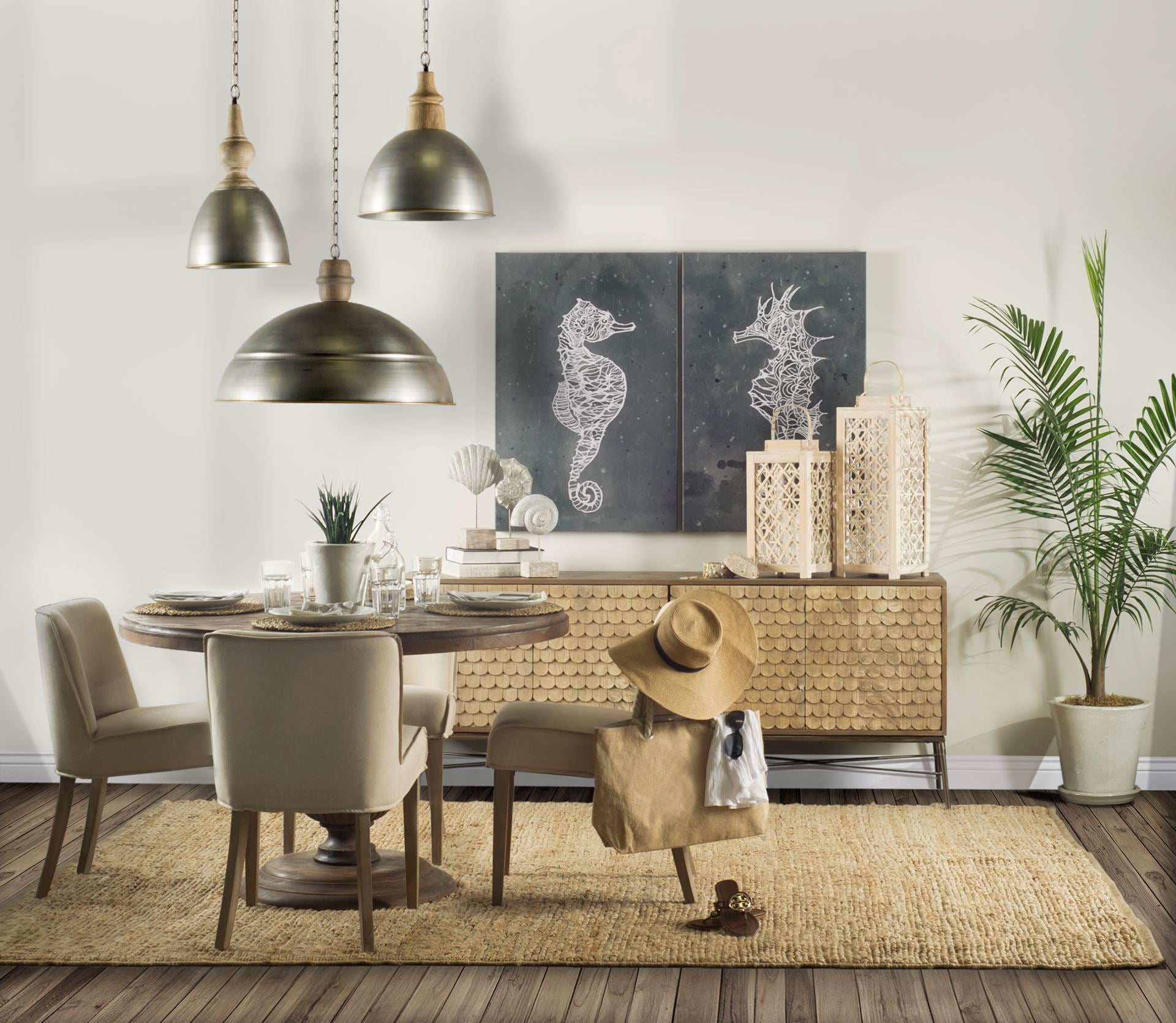 Swordfish 72L x 19W x 30.25H Two - Tone Brown Wood Cabinet Silver Metal Base 4 Cabinet Door Sideboard - Central Designs