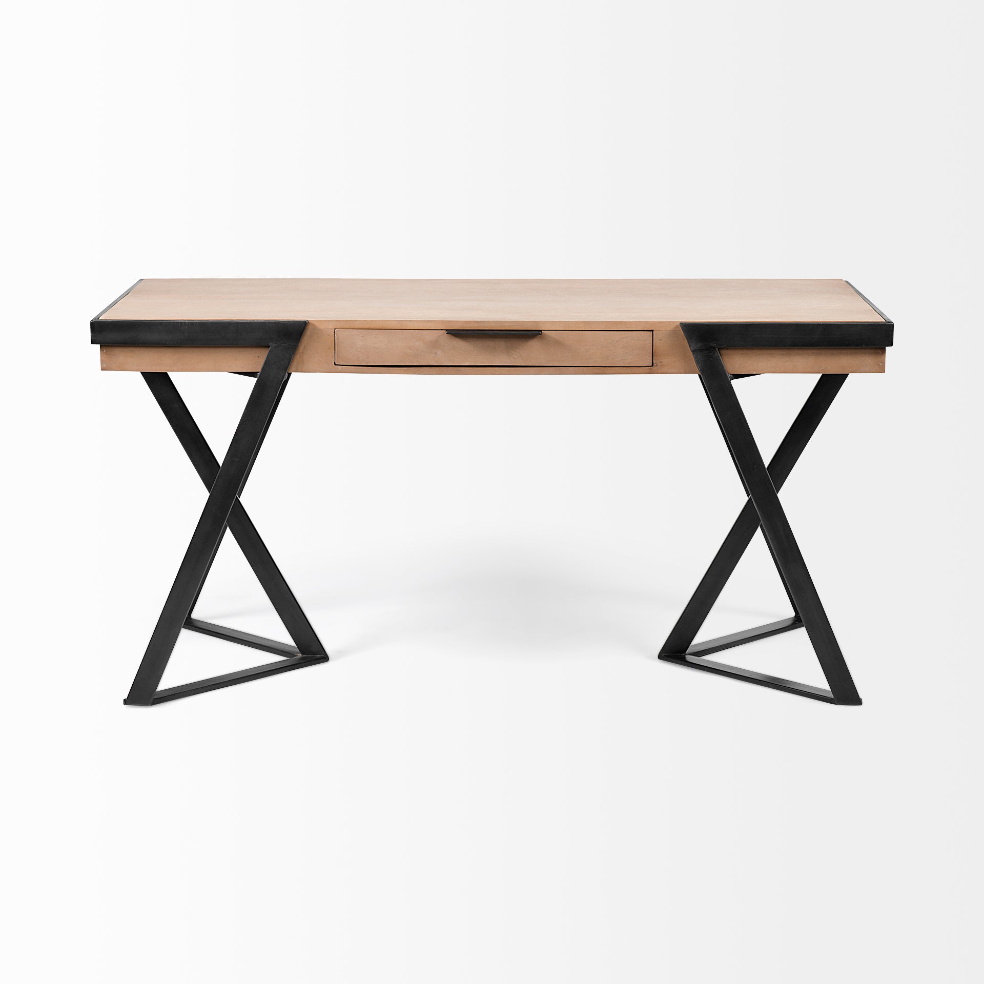 Steinbeck 61L x 28.75W x 30H Light Brown Wooden Iron Frame Office Desk
