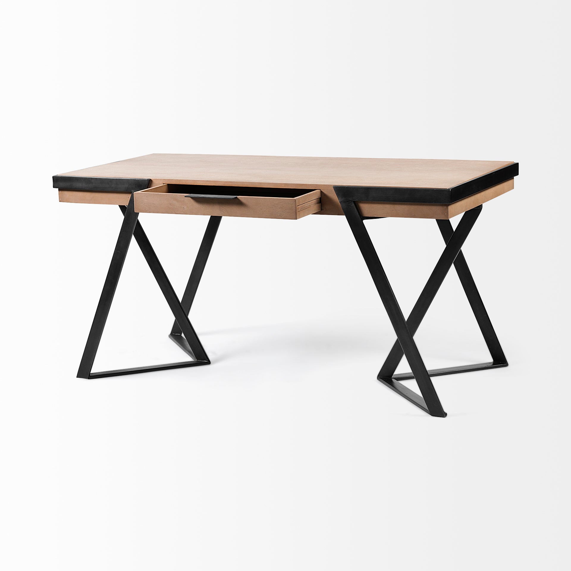 Steinbeck 61L x 28.75W x 30H Light Brown Wooden Iron Frame Office Desk - Central Designs