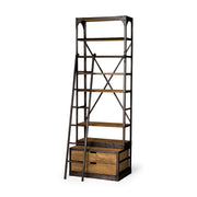 Brodie I Medium Brown Wood Black Accent Four Shelf Shelving Unit  32L x 22W x 94H