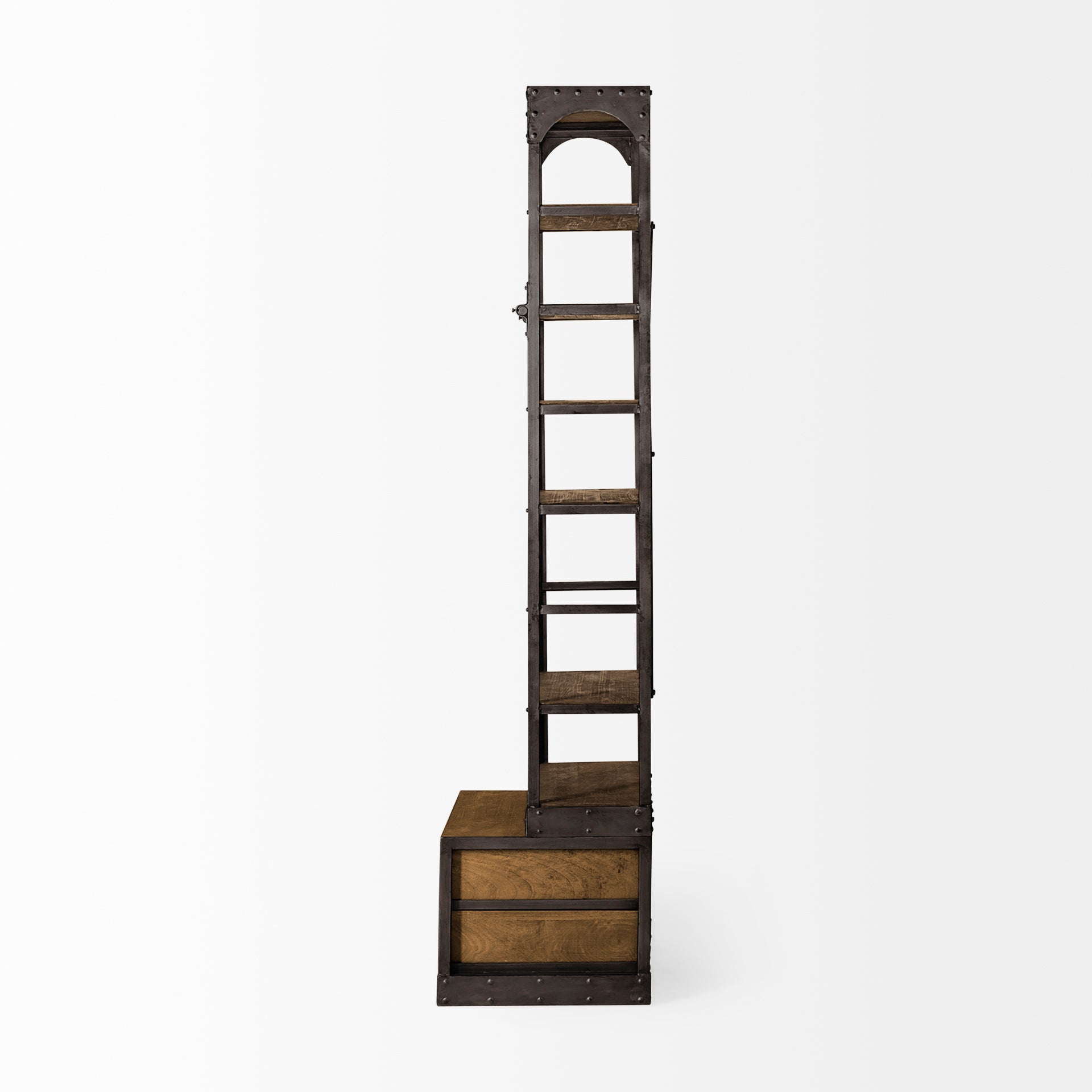 Brodie I Medium Brown Wood Black Accent Four Shelf Shelving Unit  32L x 22W x 94H