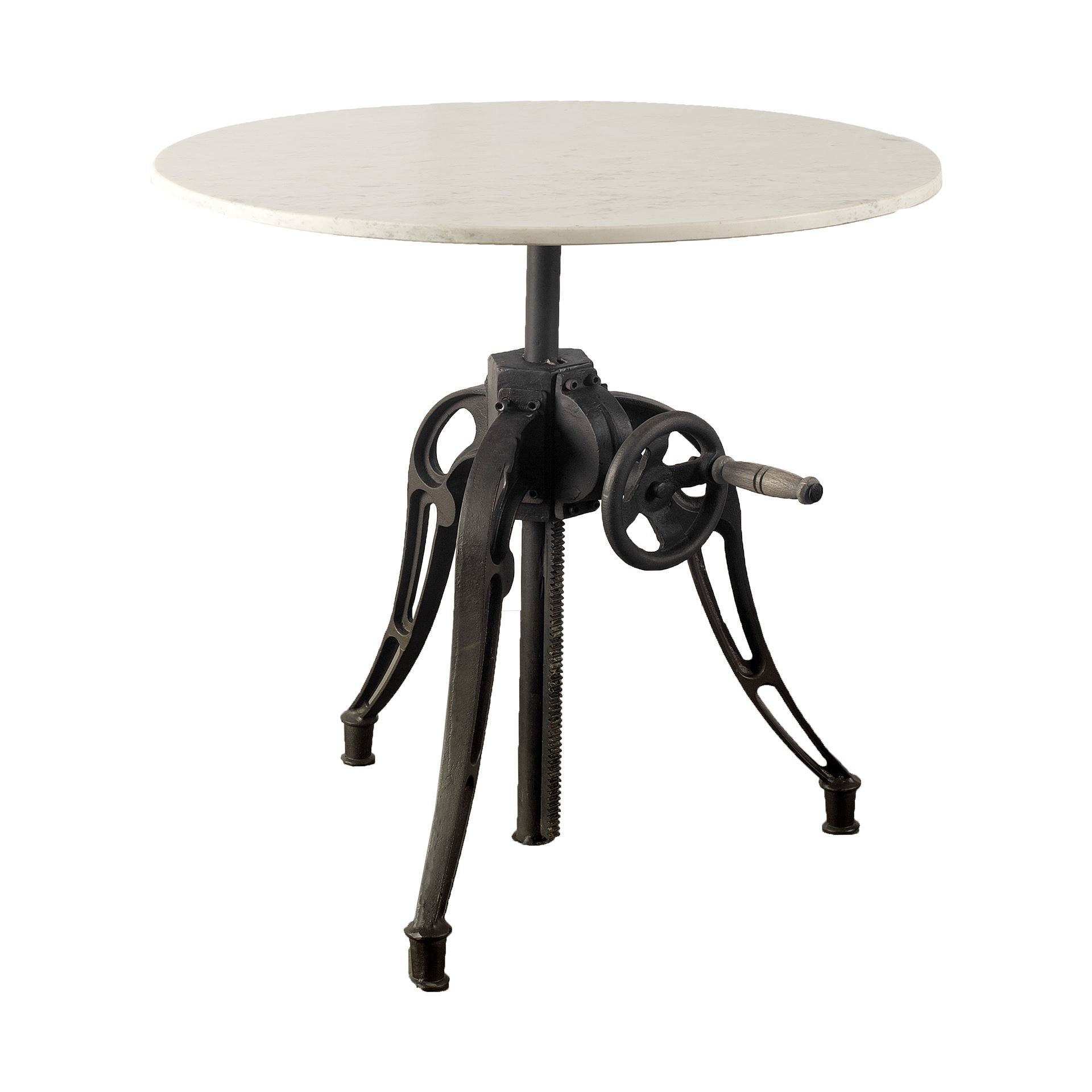 Emslie III 30" Round White Marble Top Black Metal Base Dining Table - Central Designs