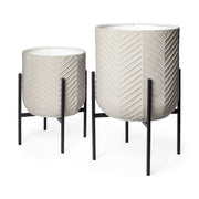 Mabel Set of Two 15.4 x 24.8 Eggshell Metal Top W/ Black Iron Base Plant Stands