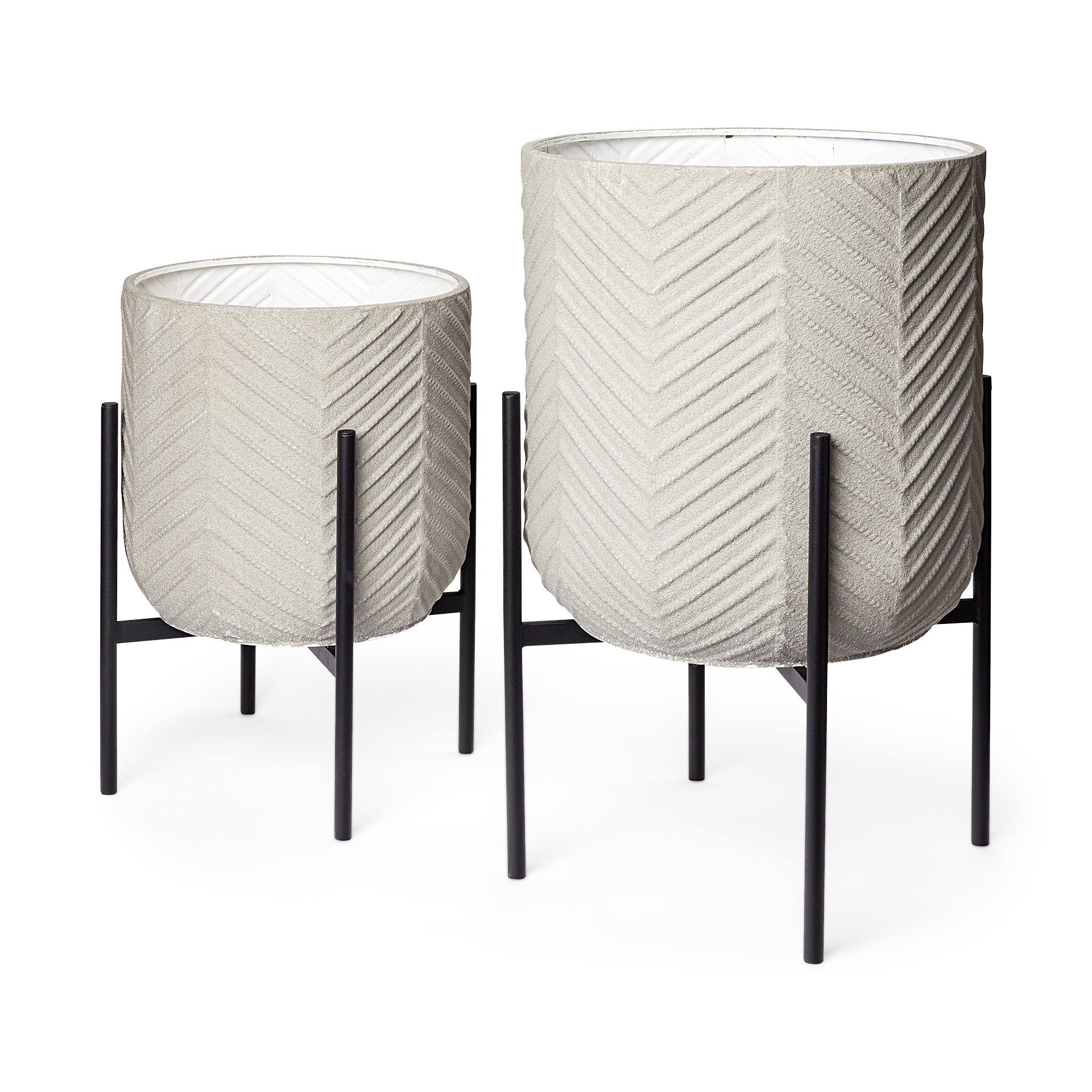 Mabel Set of Two 15.4 x 24.8 Eggshell Metal Top W/ Black Iron Base Plant Stands