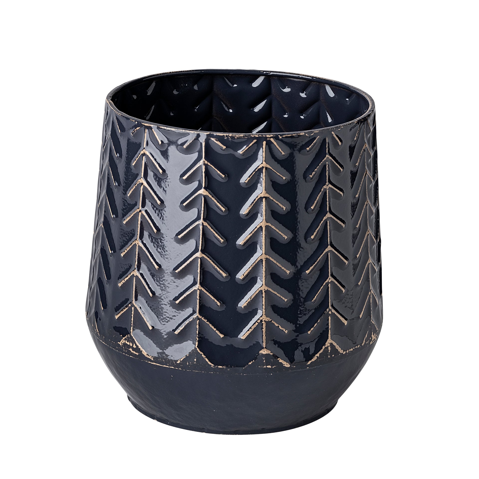 Gemma I Metal Glossy Dark Blue Chevron Vase - Central Designs