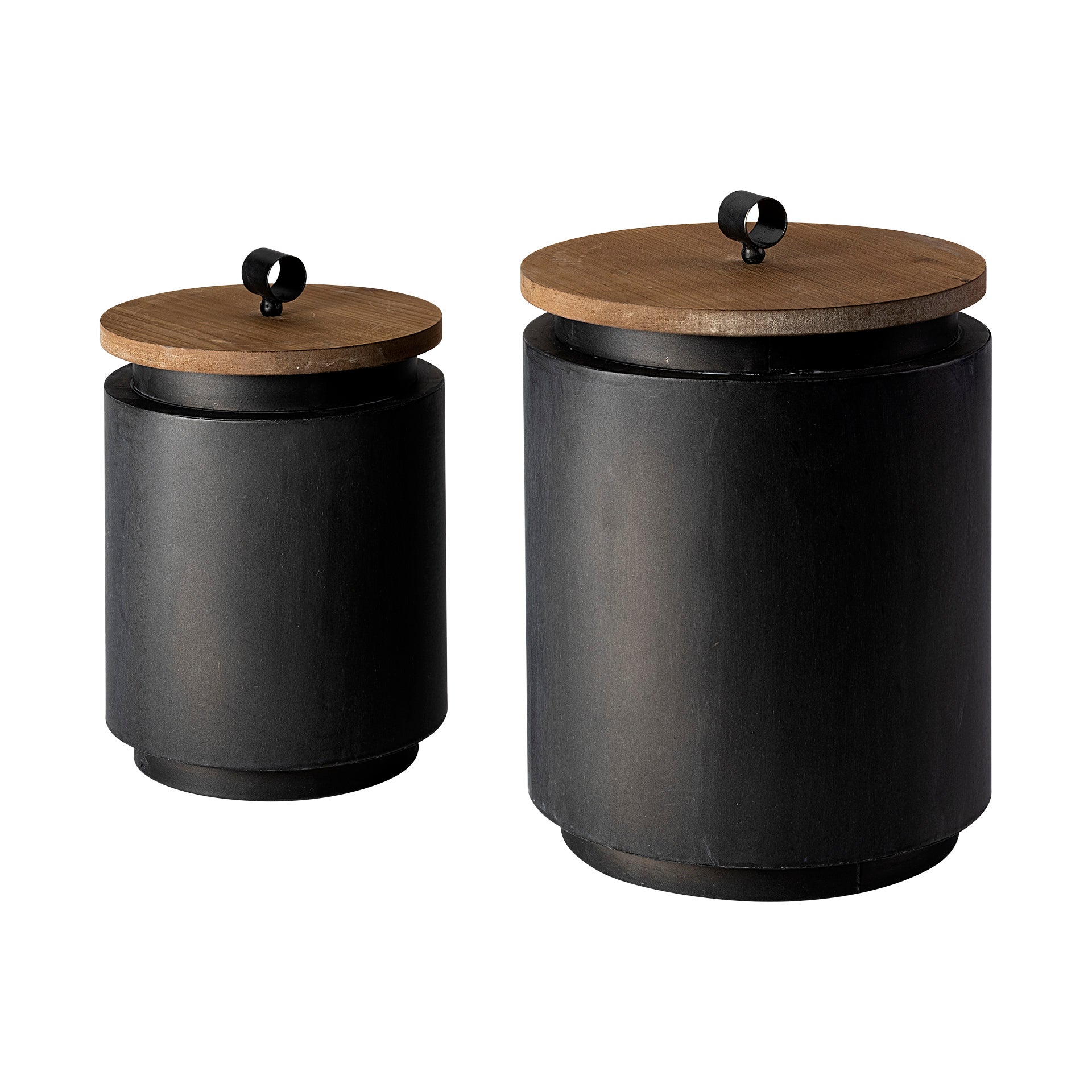 Cyril (Set of 2) Gray Metal W/ Brown Wood Lids Jars - Central Designs