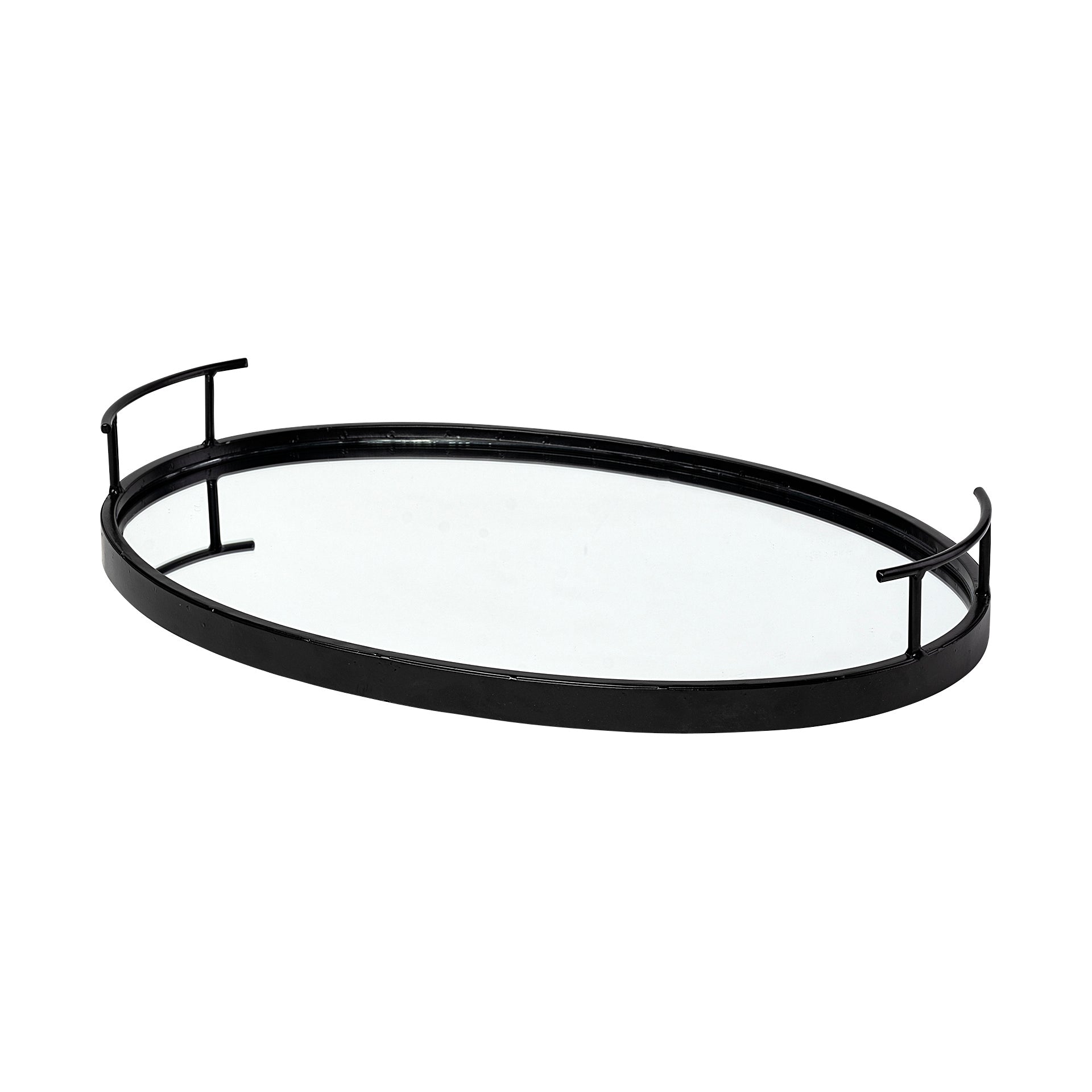 Ansel 20L x 14W Black Metal Mirrored Bottom Oval Serving Tray - Central Designs
