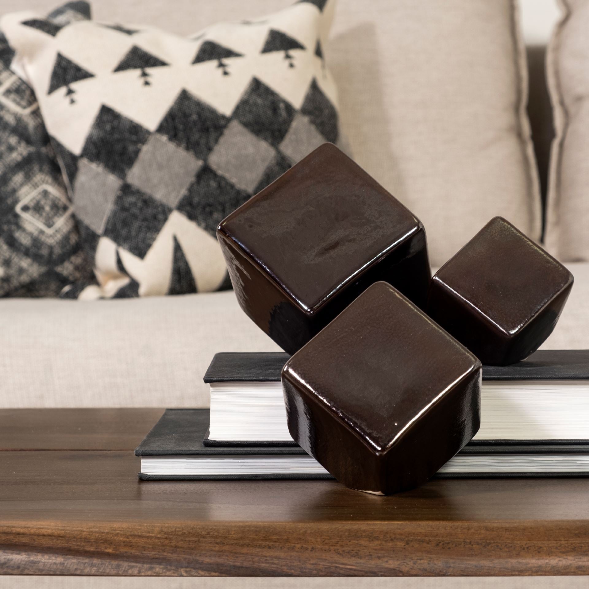 Mayweather (Set of 3) Black Geometric Ceramic Cubes - Central Designs
