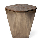 Esagono Octagonal Gold Metal - Clad Reclaimed Wood End/Side Table w/ Storage - Central Designs