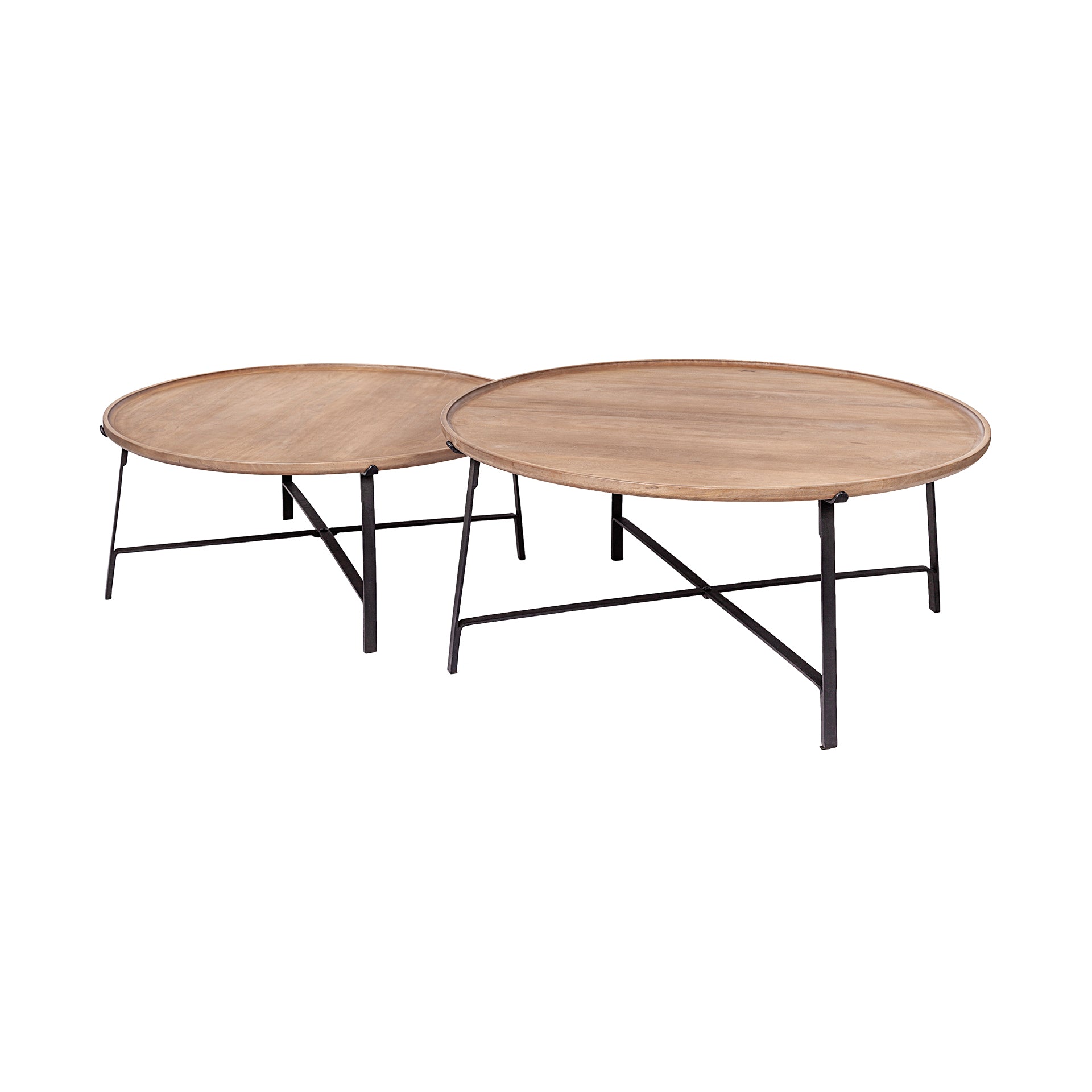 Helios (Set of 2) Brown Solid Wood Top Black Metal Base Nesting Coffee Tables - Central Designs