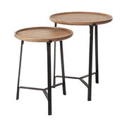 Helios III 20L x 24H Set of Two Round Brown Solid Wood Iron Base Nesting End/Side Tables - Central Designs
