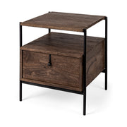 Glenn I 20L x 21W x 24H Dark Brown Wood w/ Black Iron Frame Square End/Side Table - Central Designs
