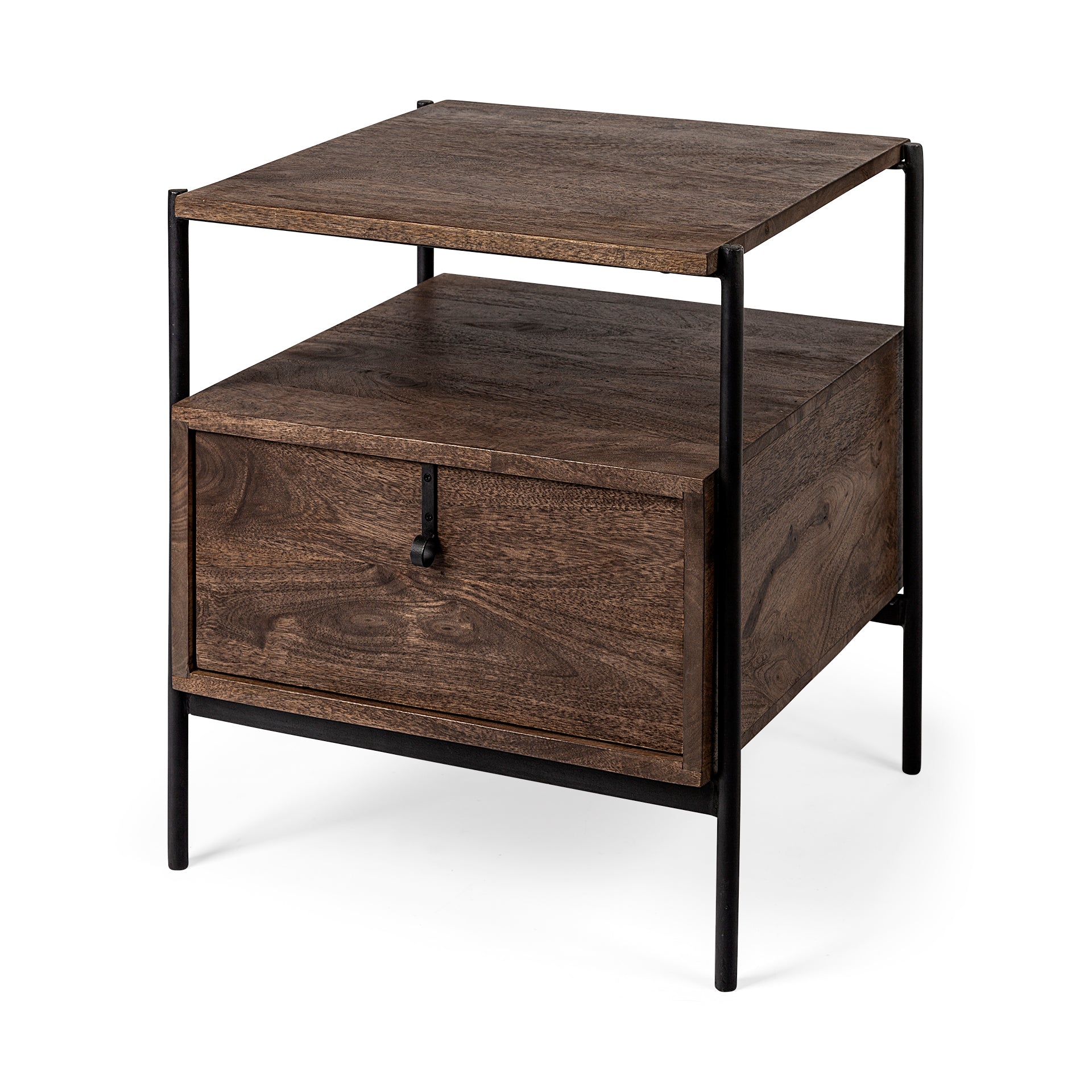 Glenn I 20L x 21W x 24H Dark Brown Wood w/ Black Iron Frame Square End/Side Table - Central Designs