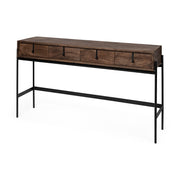 Glenn III 56L x 14W Dark Brown Wood w/ Black Iron Frame, 4 Drawer Console Table - Central Designs