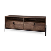 Glenn IV Dark Brown Wood w/ Black Iron Frame Media Console w/ Storage, TV Stand for TV up to 71" - Central Designs
