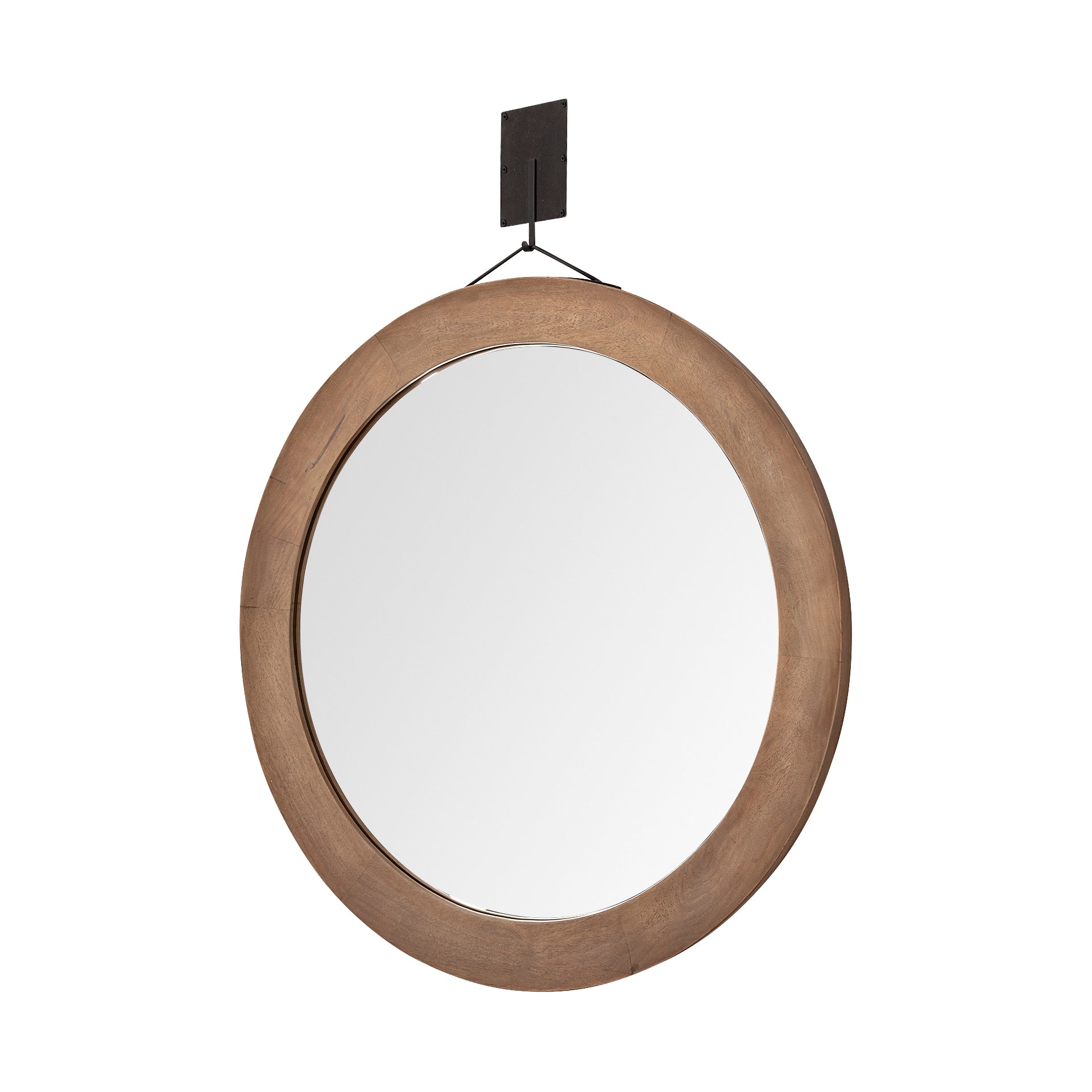 Avram 43.5" Round Brown Wood Frame Mirror - Central Designs