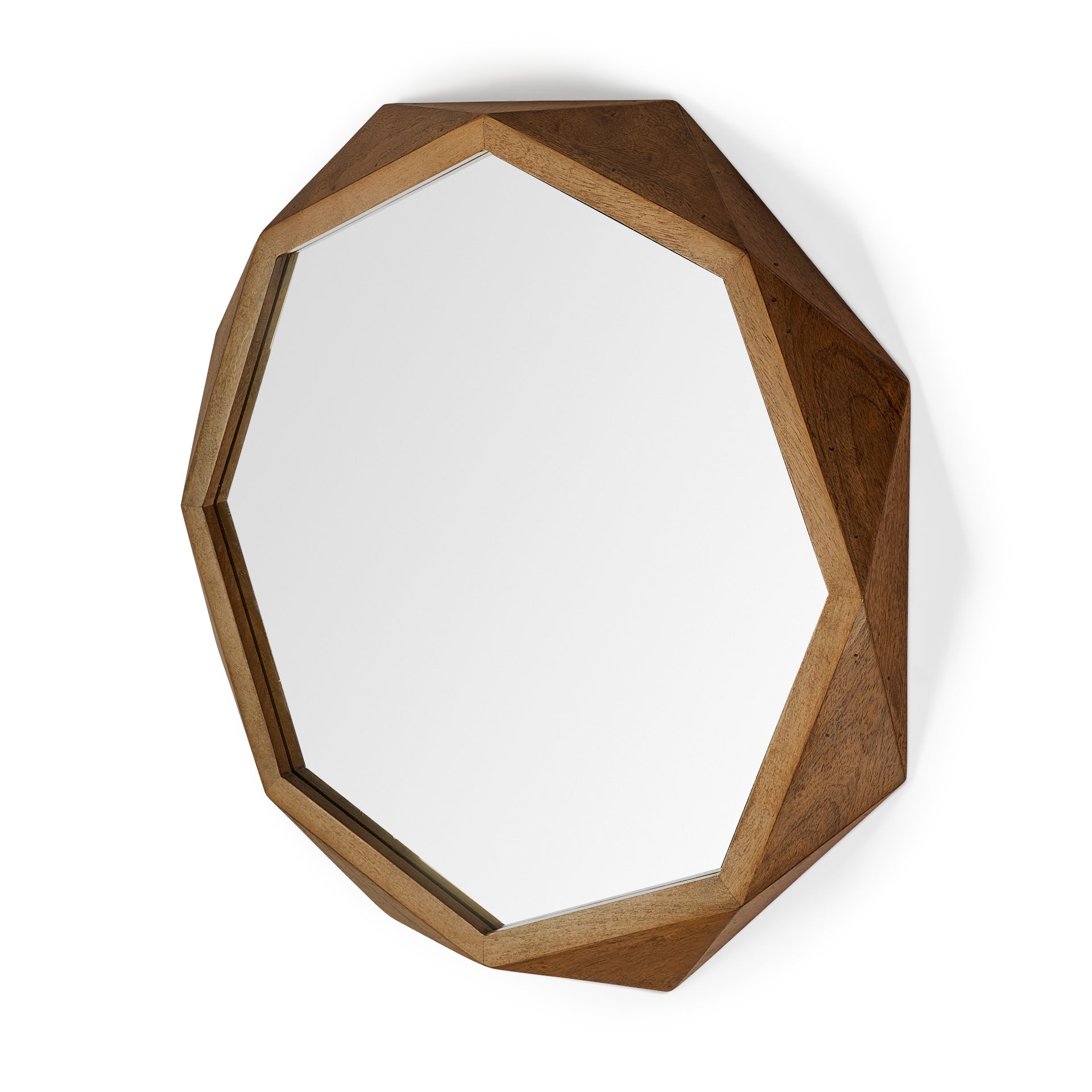 Aramis II 41L x 41H Octagon Brown Wood Frame Wall Mirror - Central Designs