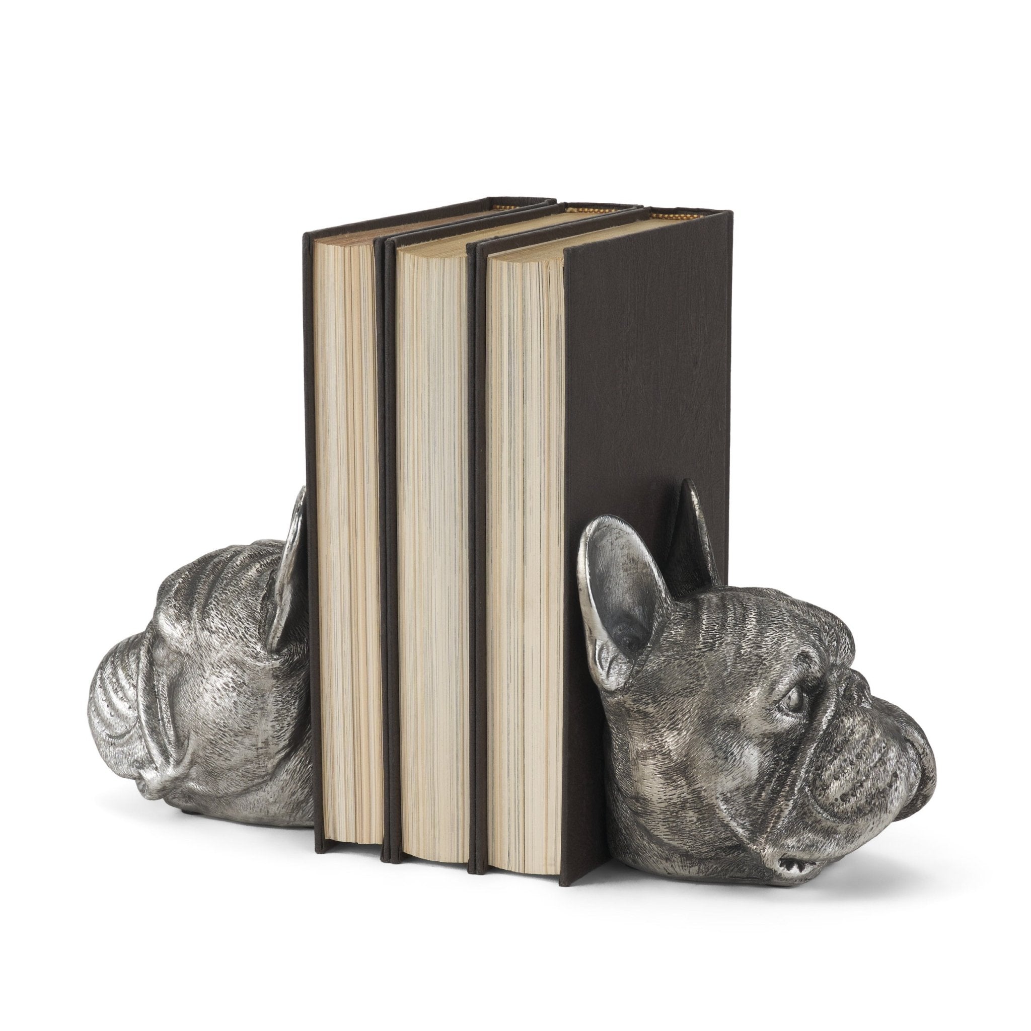 Bruno (Set of 2) 5L x 5W Silver American Bulldog Bookends - Central Designs