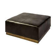 Minara 36" Square Black Leather Wrapped w/Metal Base Ottoman - Central Designs