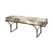 Jessie 55L x 16W White/Gray Hair - On - Hide Seat W/Gold Metal Base Accent Bench - Central Designs