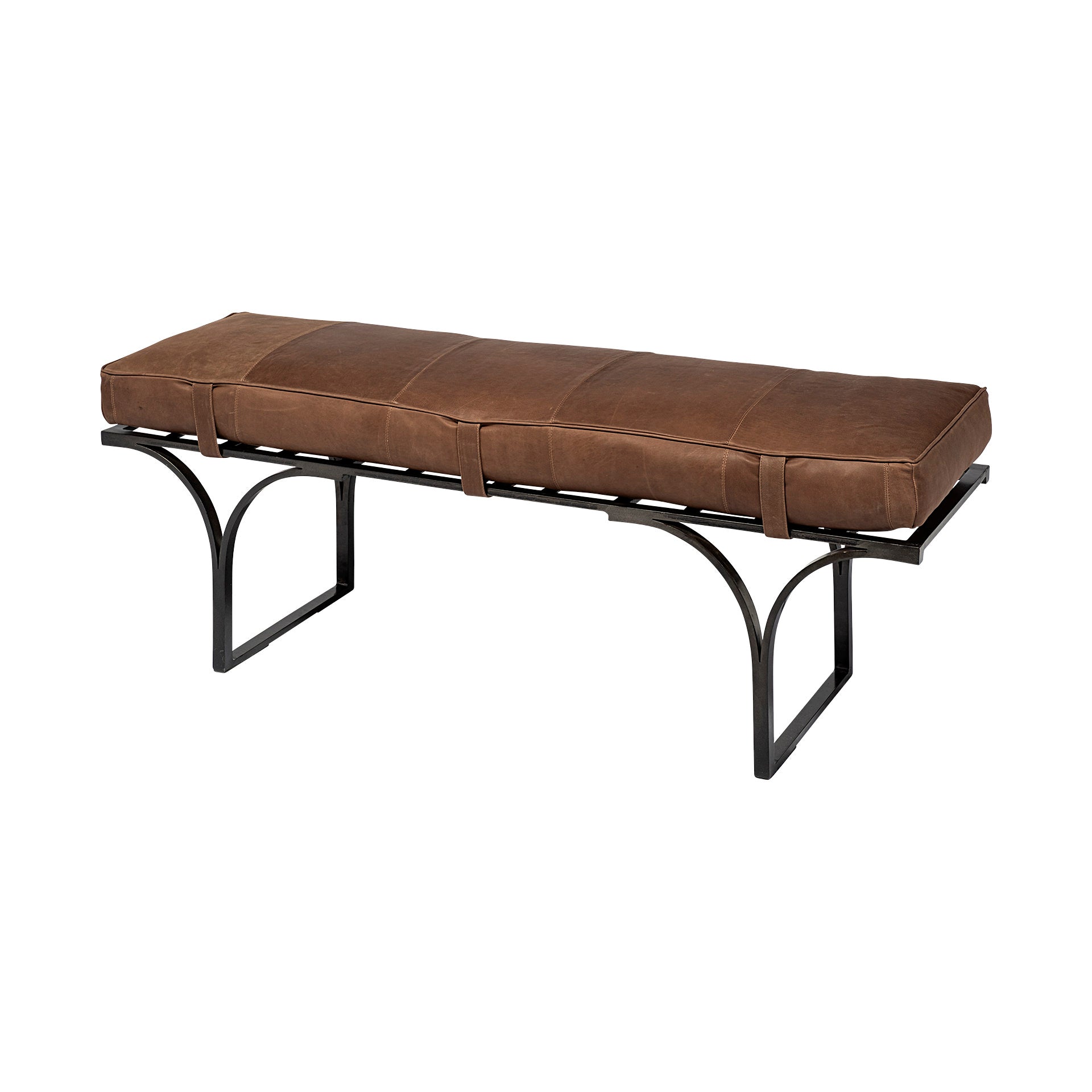 Jessie 55L x 16W Brown Leather Seat W/Black Metal Base Accent Bench - Central Designs