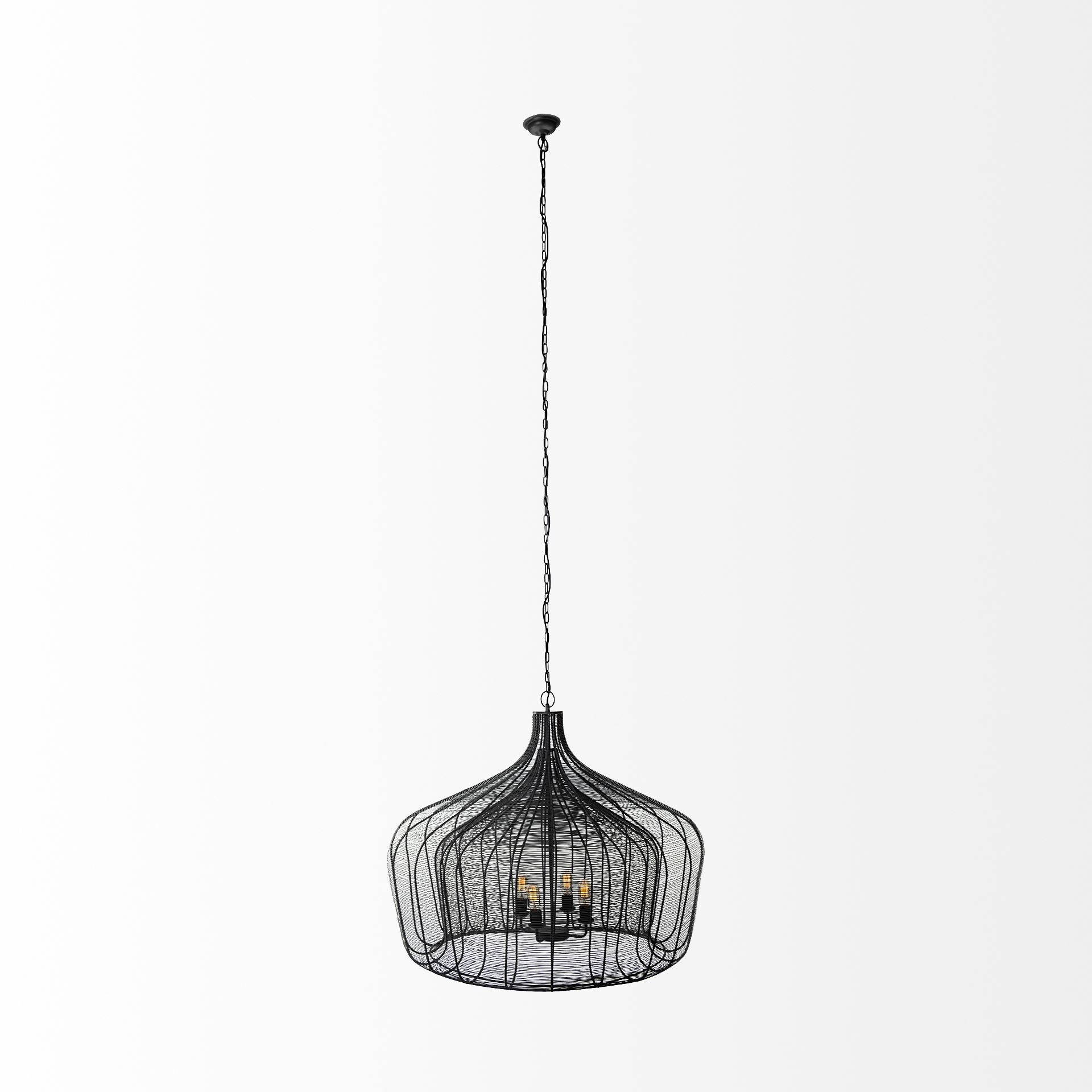 Camila (40"x31") Black Metal Mesh-Style Four Bulb Chandelier