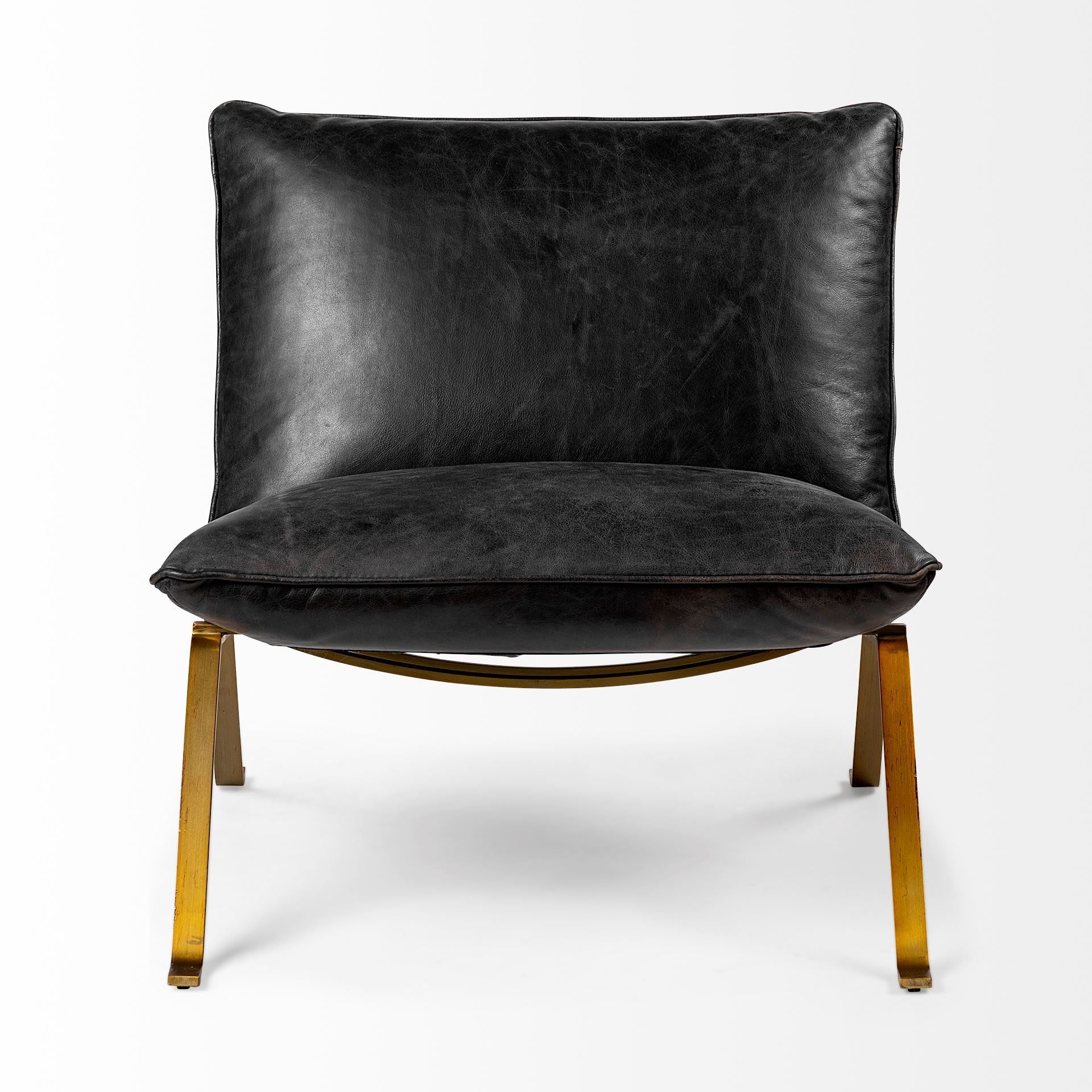 Flavelle II Black Leather Cushion Seat and Solid Iron Base Accent Chair