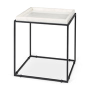Nathan II 18" x 20" Square Top White Marble and Black Metal End/Side Table - Central Designs