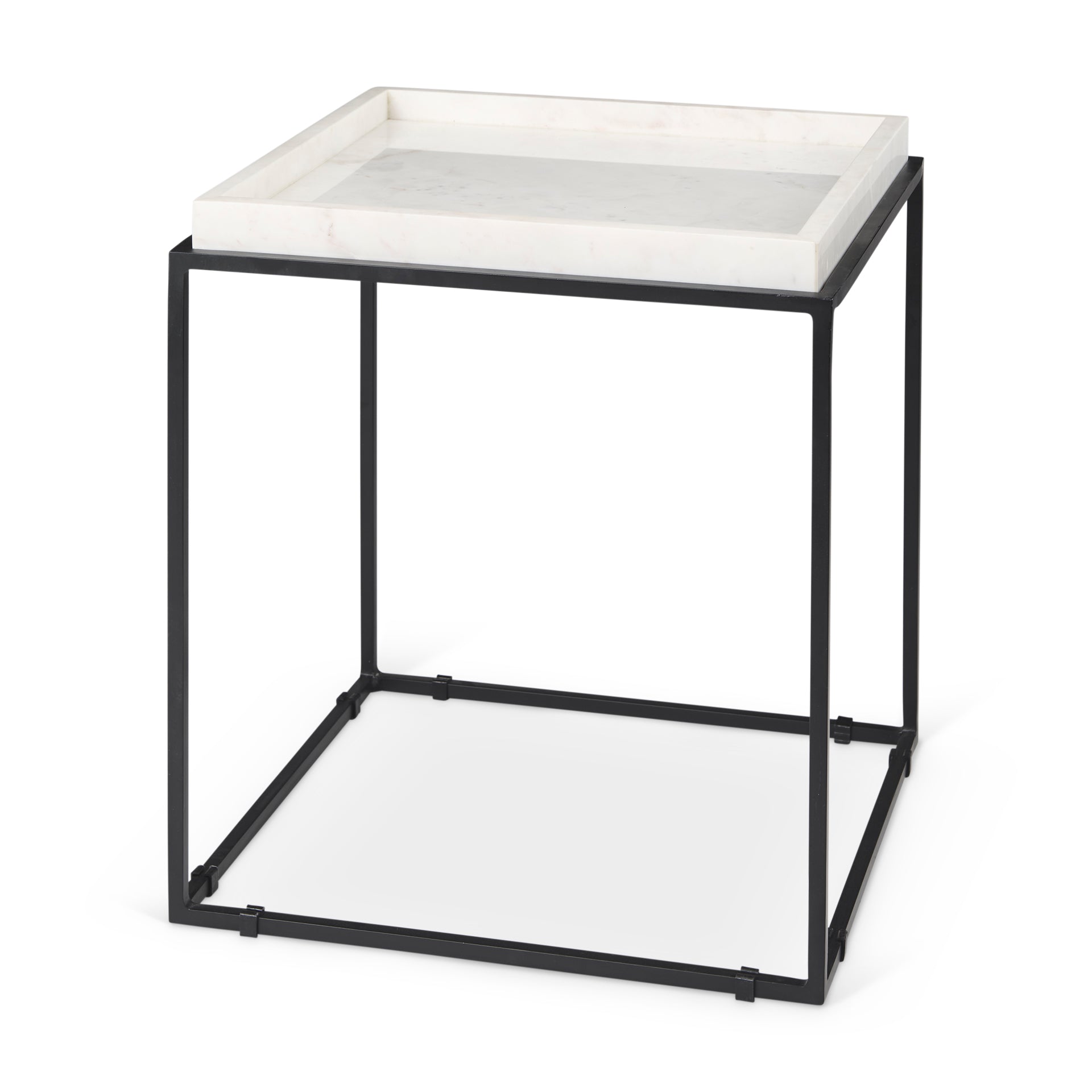 Nathan II 18" x 20" Square Top White Marble and Black Metal End/Side Table - Central Designs