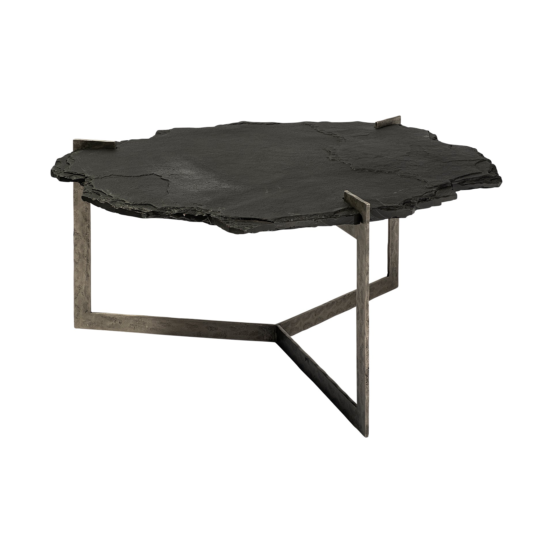 Shale 37" Irregular Live - Edge Black Slate w/Flat Iron Base Coffee Table - Central Designs