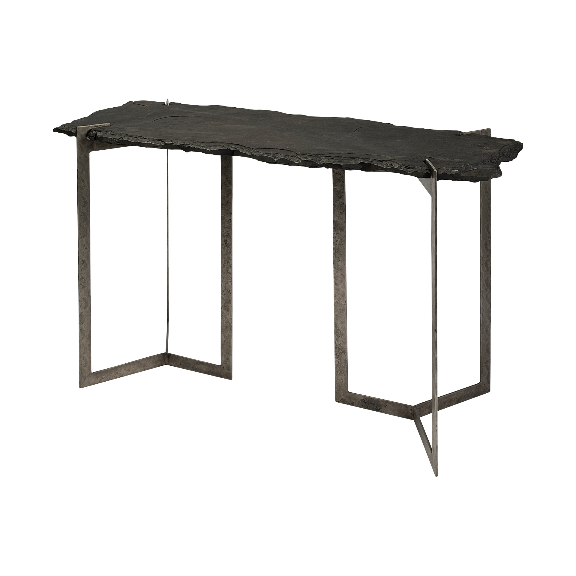Shale III 50L x 20W Black Live - Edge Slate and Iron Console Table - Central Designs