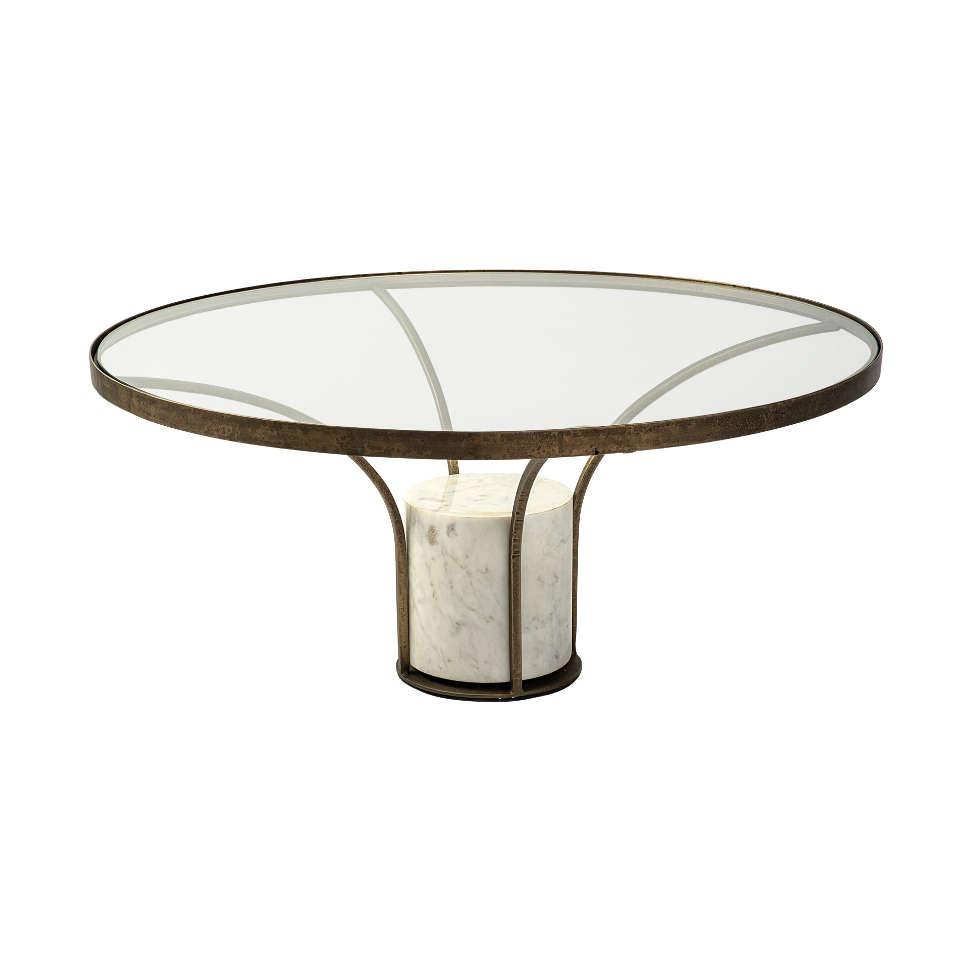 Jacinta 36" Round Glass Top Metal and Marble Pedestal Coffee Table - Central Designs