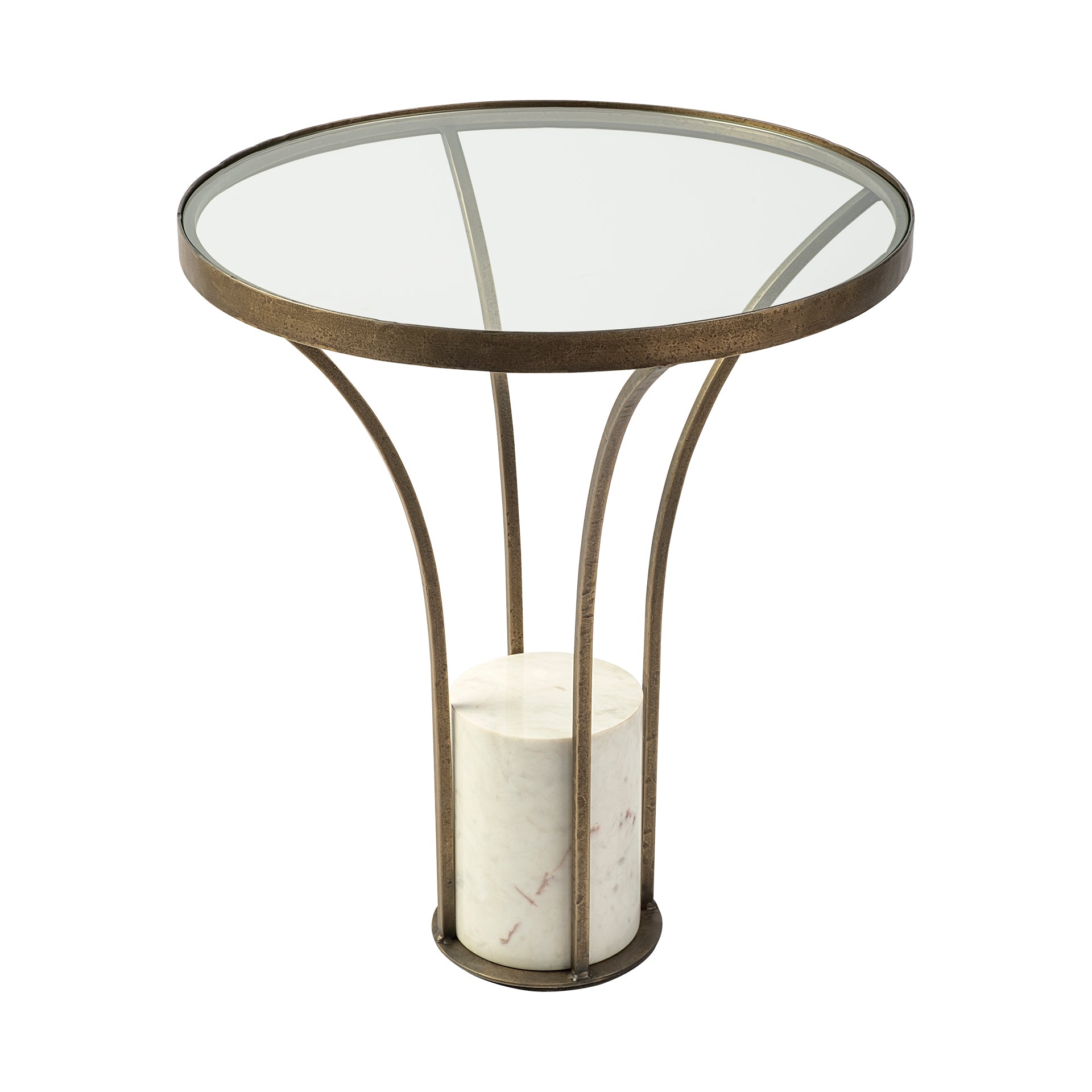 Jacinta II 21" Round Glass Top Metal and Marble Pedestal End/Side Table - Central Designs