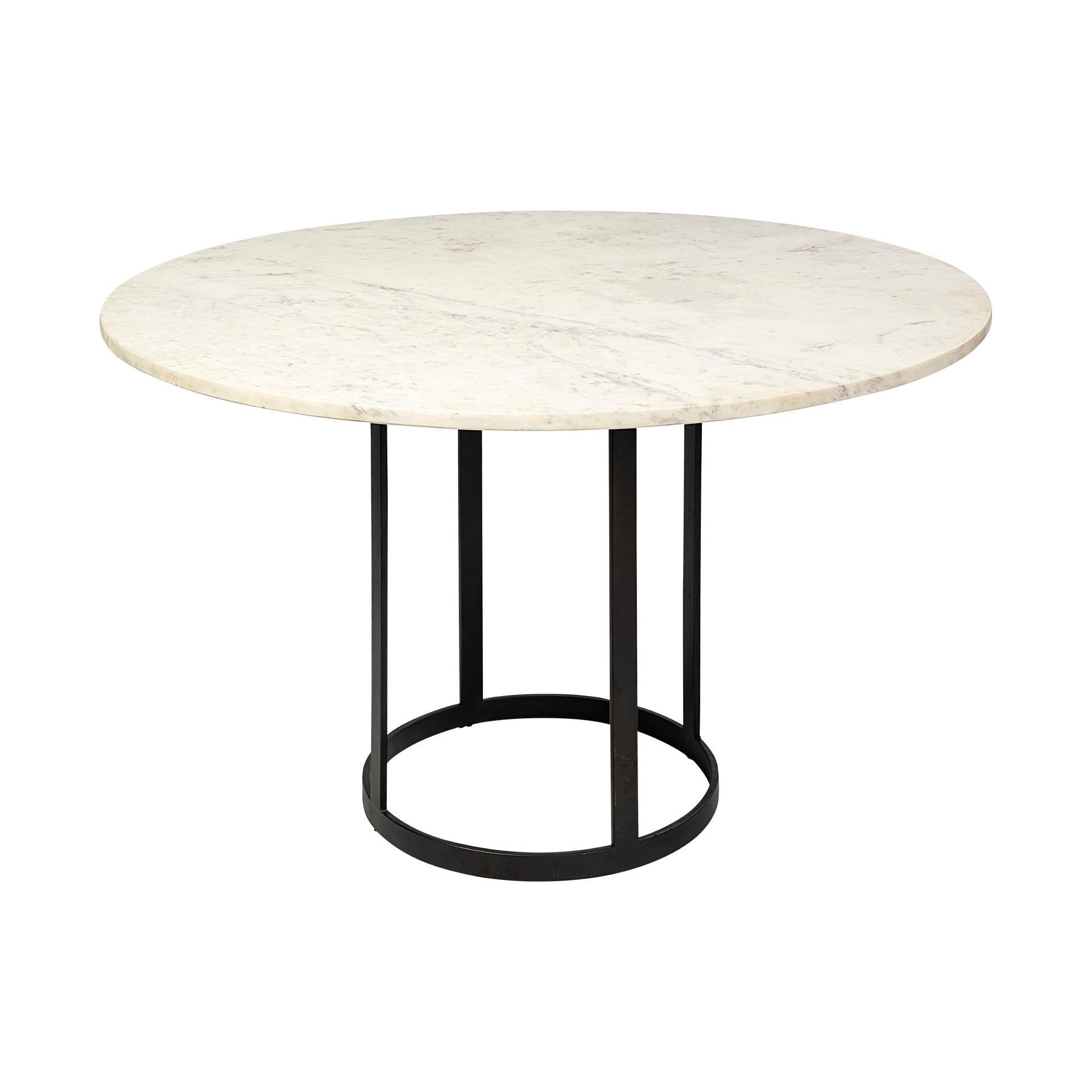 Tanner II 48" Round White Marble Top Black Metal Base Dining Table - Central Designs
